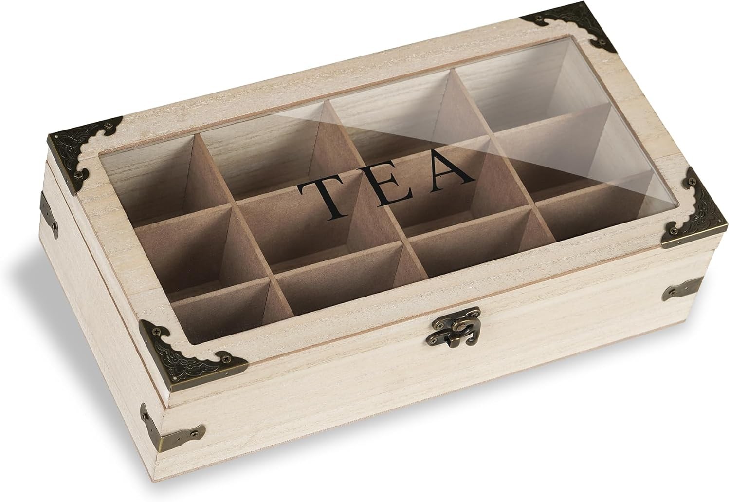 handrong Tea Box,Wood Organizer and Storage,12 Compartments Large, Smoky