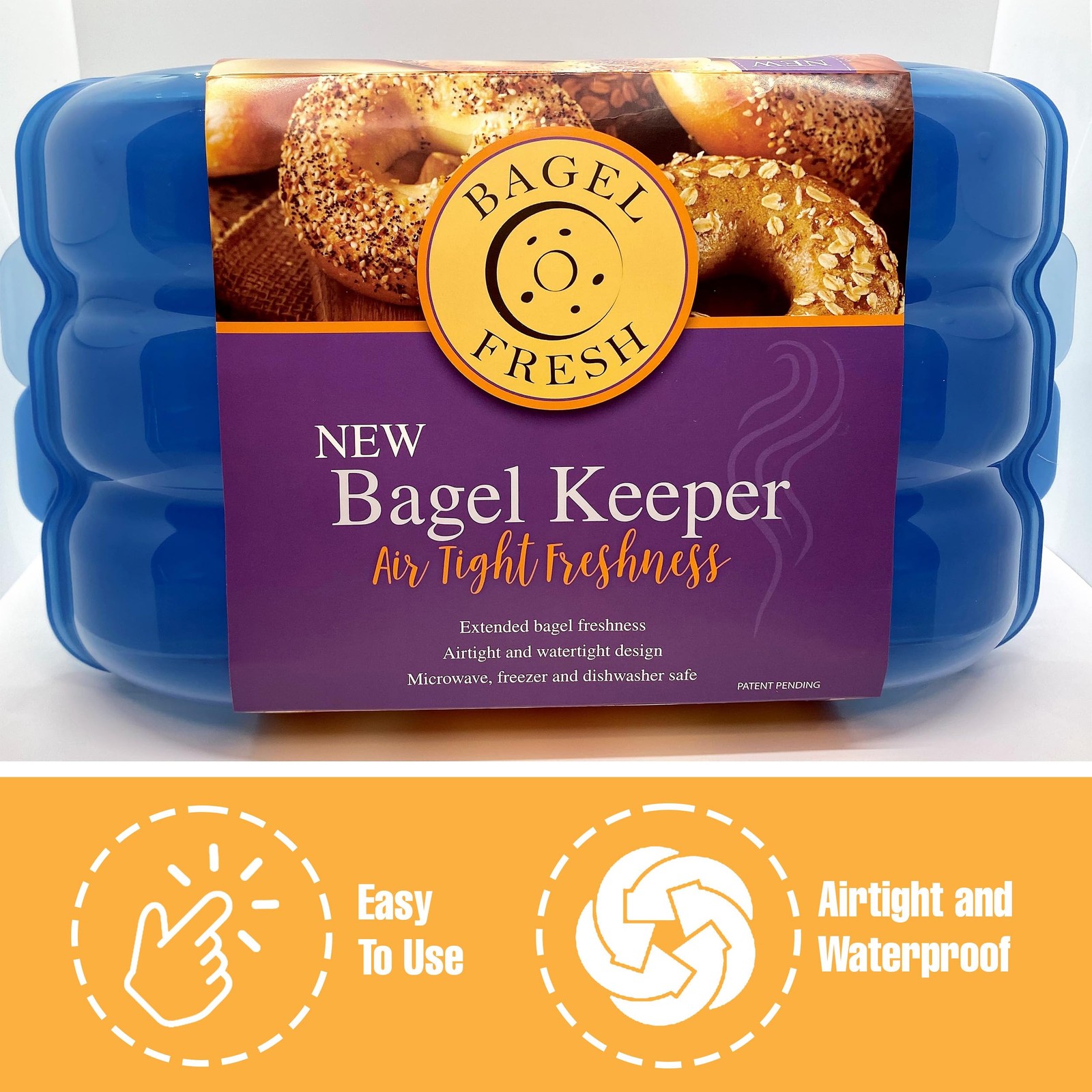 Touch Up Cup Bagel Fresh Holder Container Bread Storage 13×5 inches, Blue