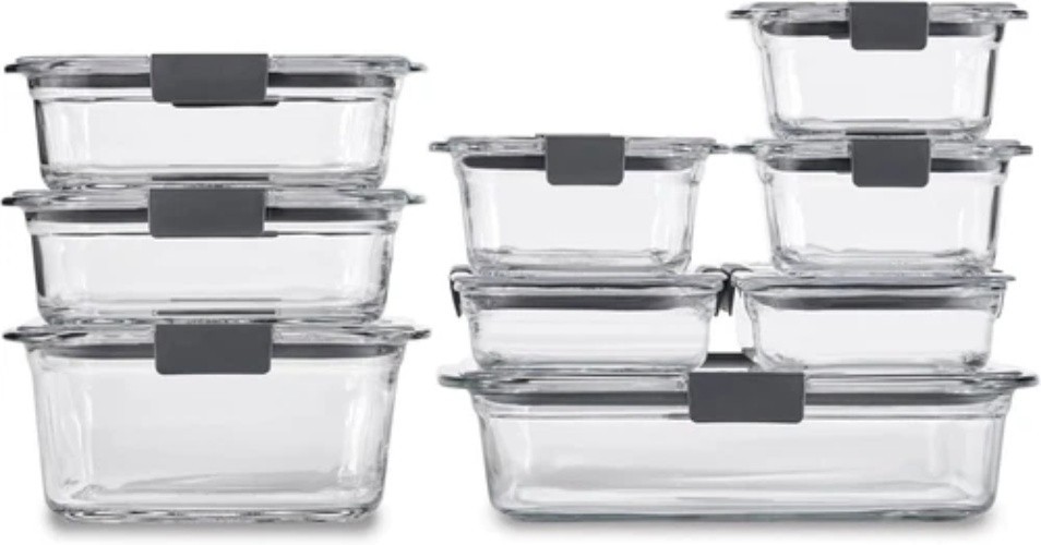 Rubbermaid Brilliance Glass Food Storage Containers, Assorted Sizes, Set of 9, B