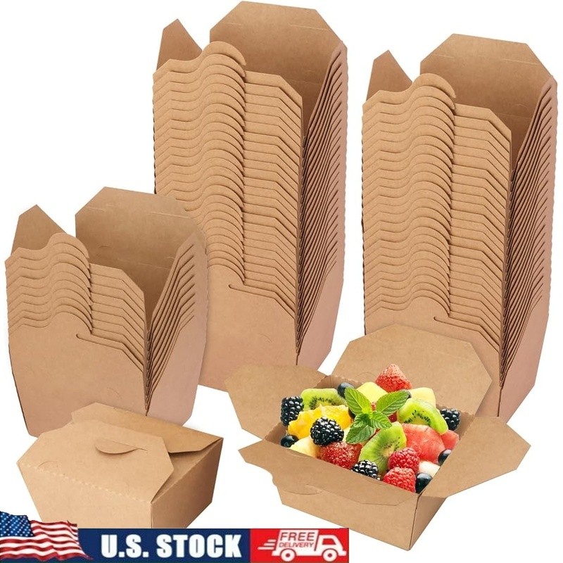 Eco Friendly Kraft Paper Food Containers Microwave Safe Takeout Box 28oz New