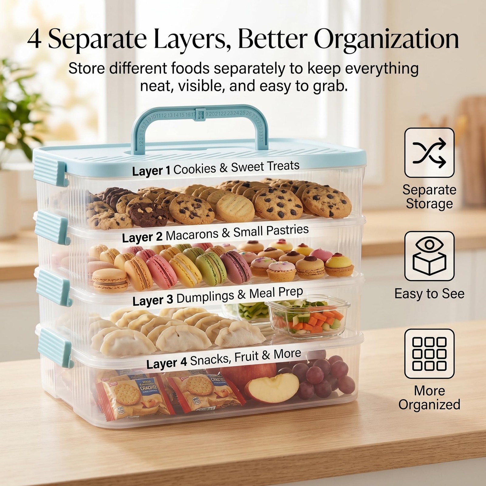 Splotiva 4 Tier Stackable Food Storage Container with White & Mint Green
