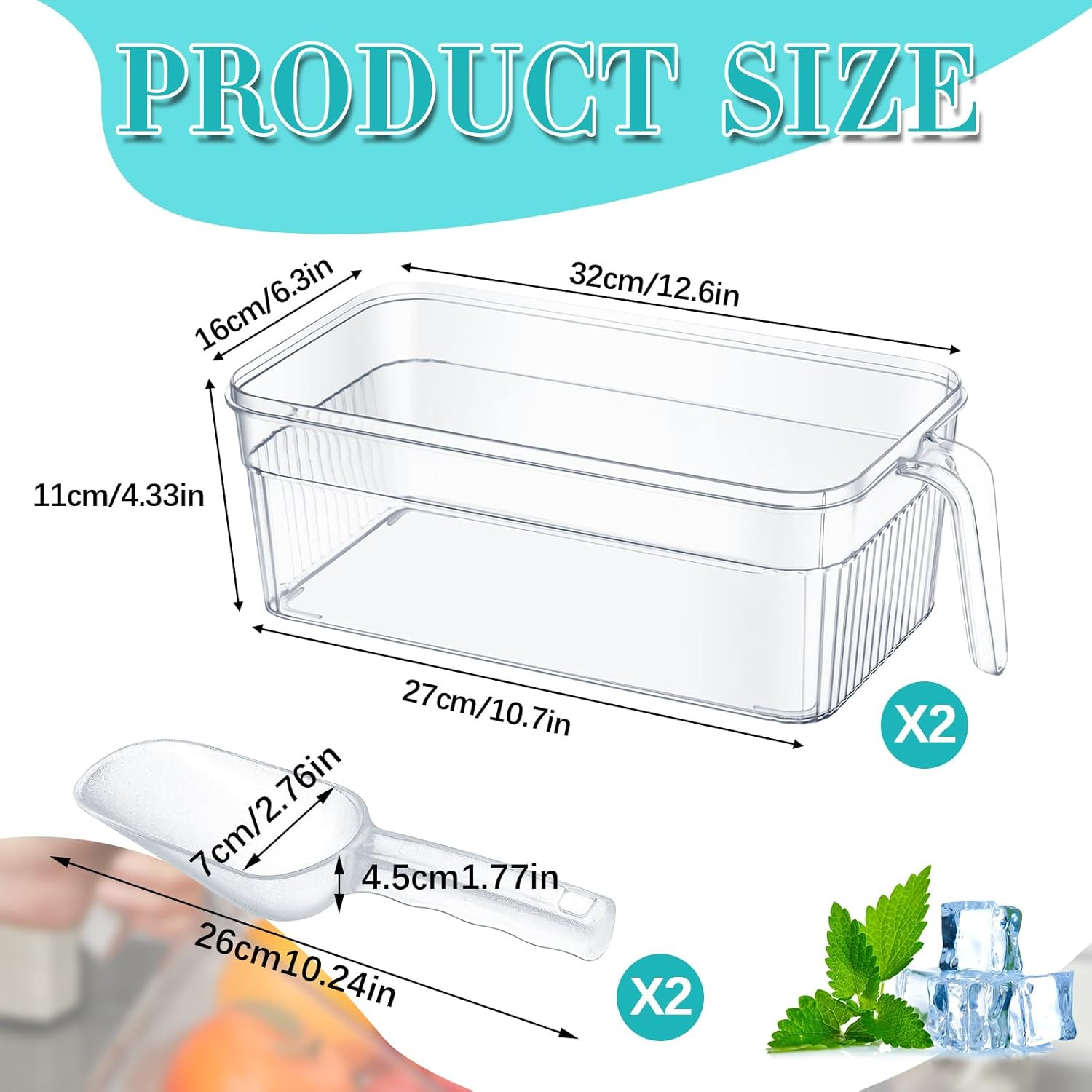 Havawish Ice Storage Bin for Freezer with Lid and Flexible Scoop Set Plastic Ice