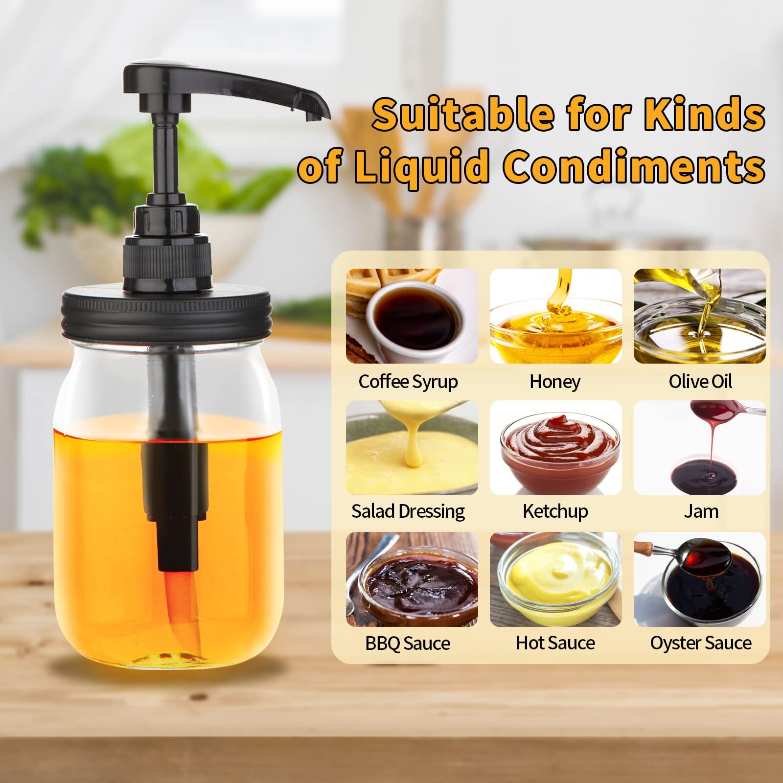 Mason Jar Syrup Dispenser Pump Lids for Regular Mouth Jar Coffee Syrup Dispenser