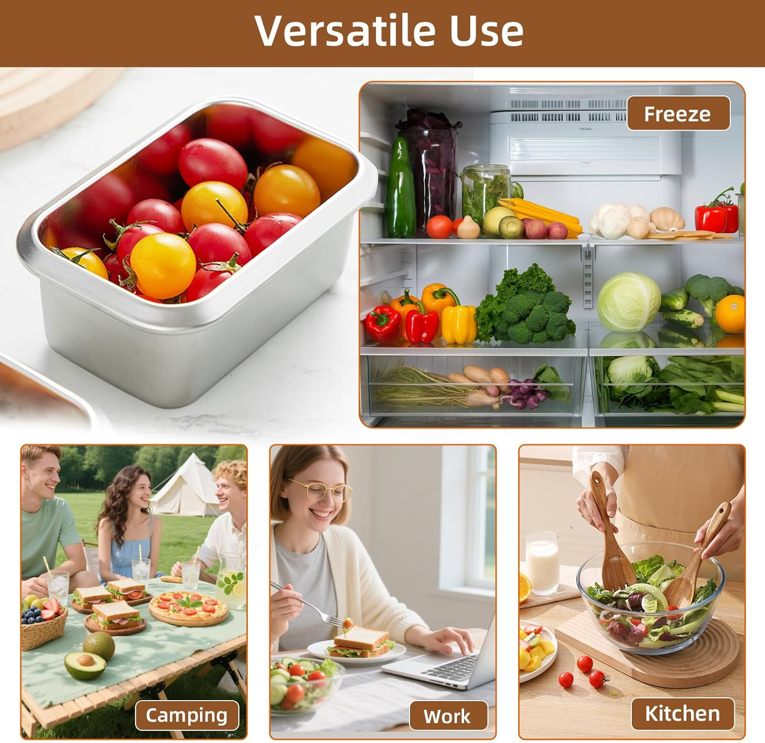 18/10 Stainless Steel Freezer Storage Containers Set of 2, 47Oz 94Oz Food Contai