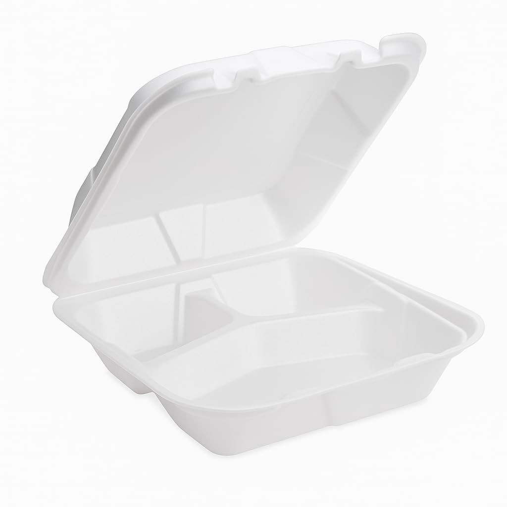 – Foam Containers 3 Compartment / 9″ X 9″ X 3.5″ – Pack of 15Ct