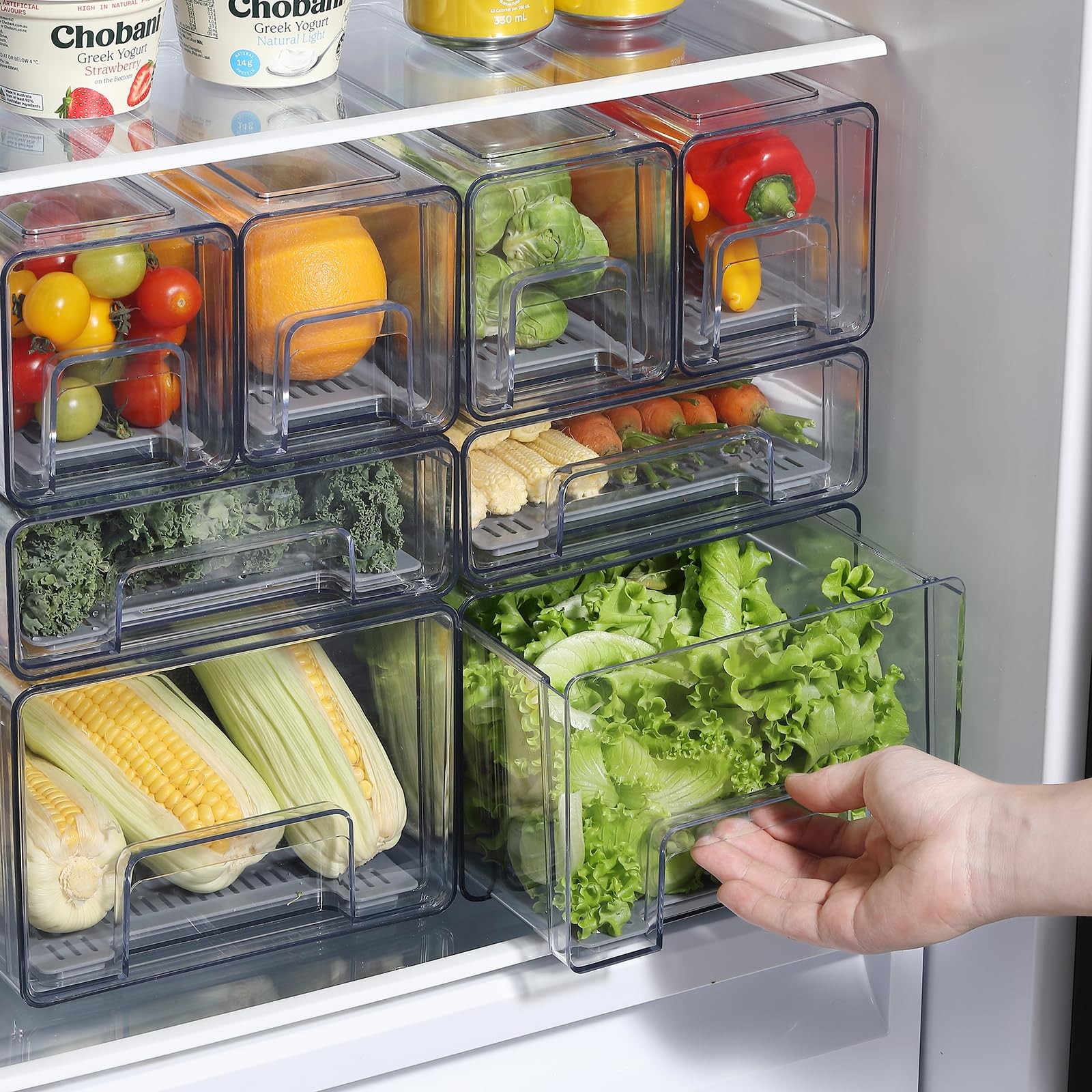 Bronkeeper Pull Out Clear Fridge Organizer Drawers with Drainer, Refrigerator…