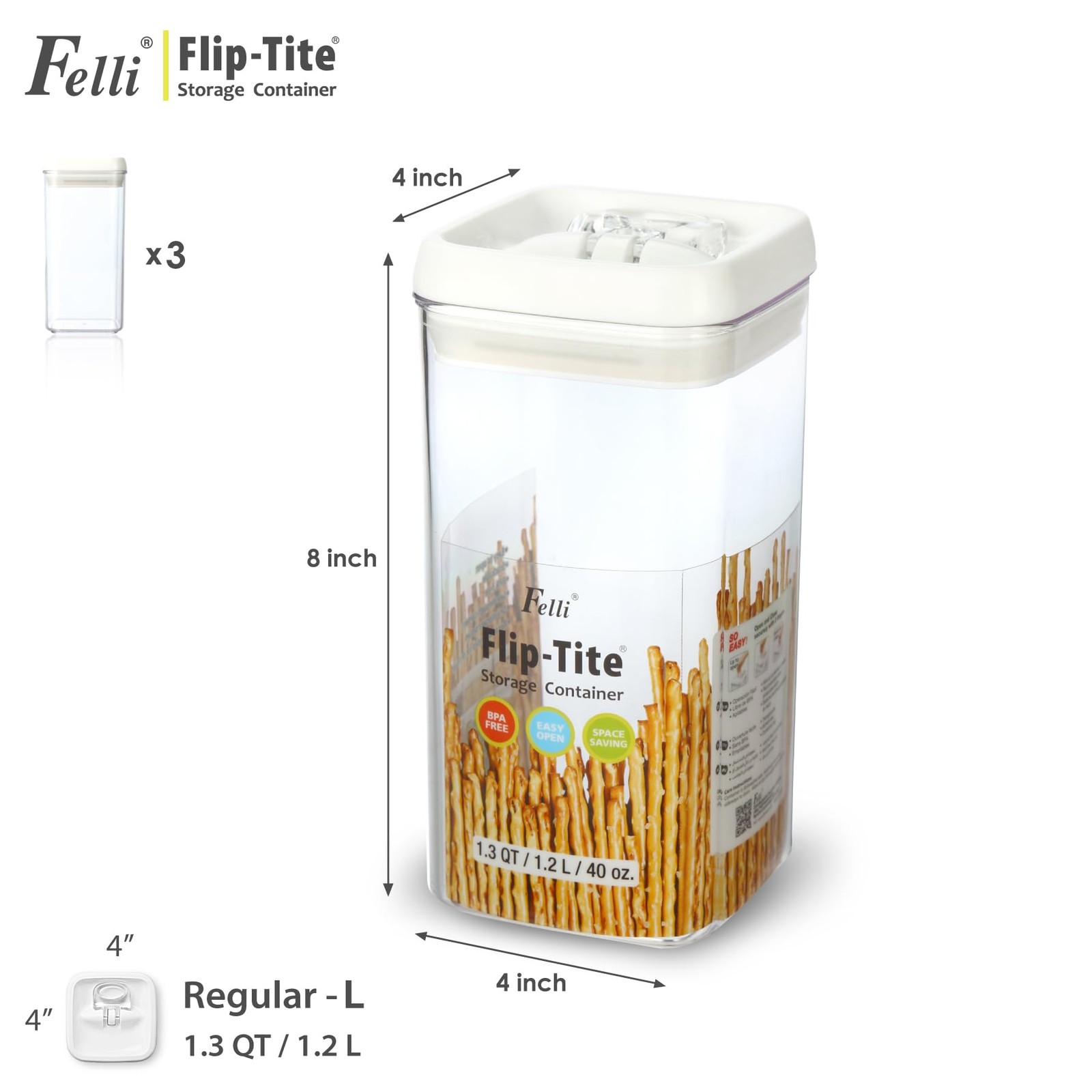 Felli Flip Tite Food Storage Container with Lid Airtight 4″ Ring 4″, White