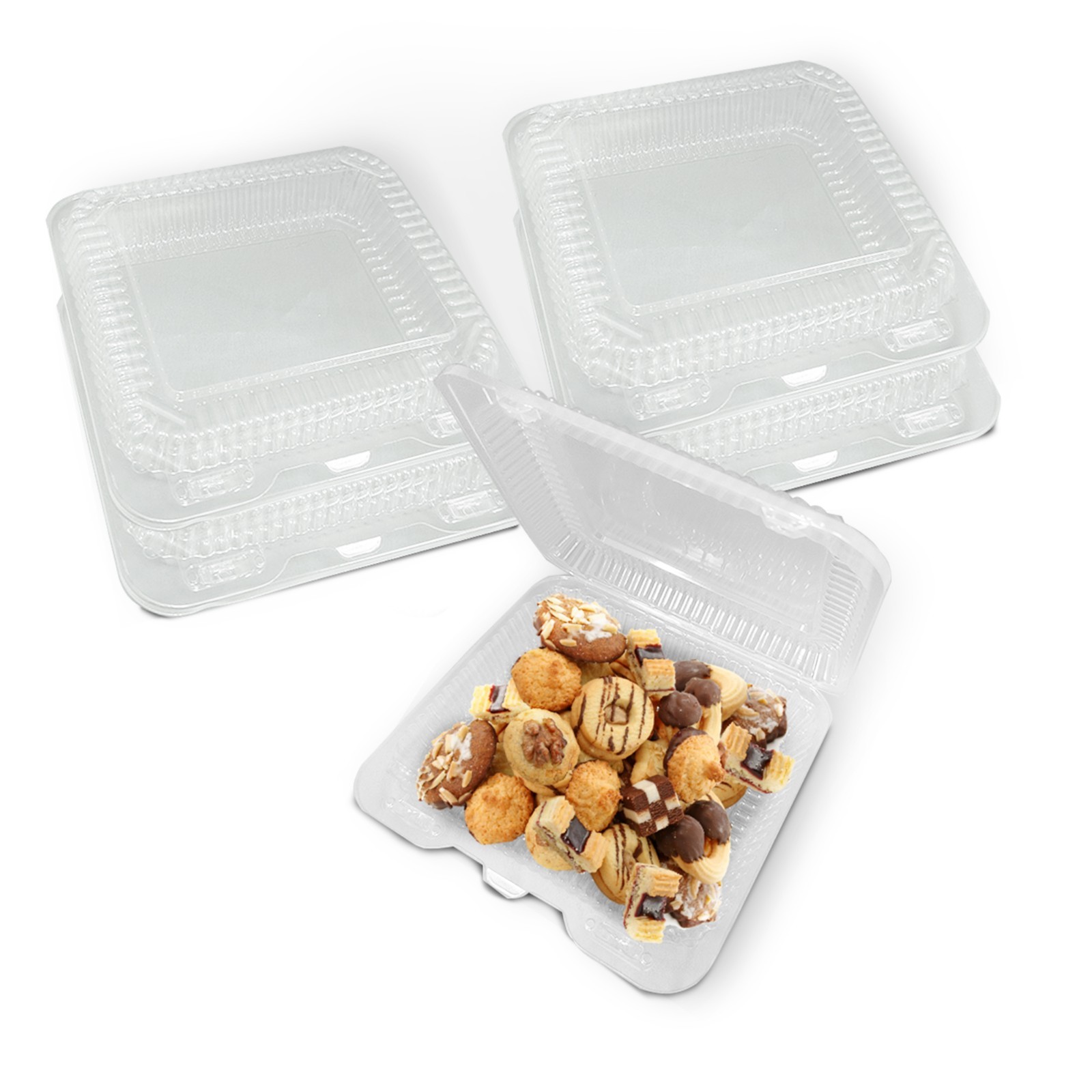 MT Products Clear Clamshell Take Out Containers with Hinged Lid – Pack of 40