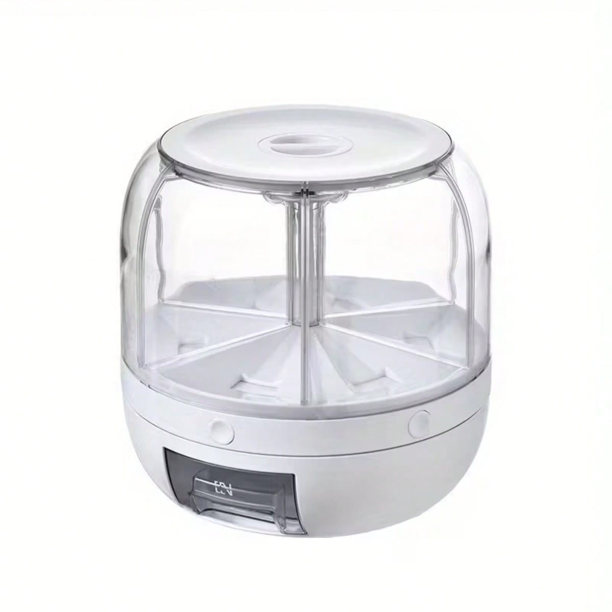 White Rotating 6-Compartment Rice Storage Bin One-Click Dispenser Sealed