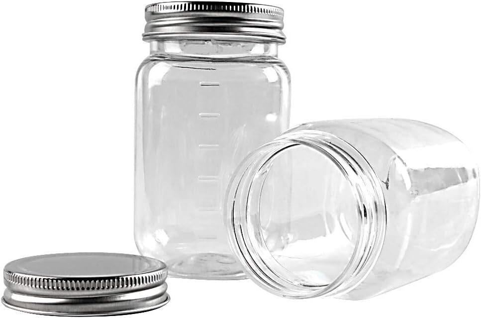10 Pack 16 Ounce Clear Plastic Food Storage Jars With Silver Metal Lids