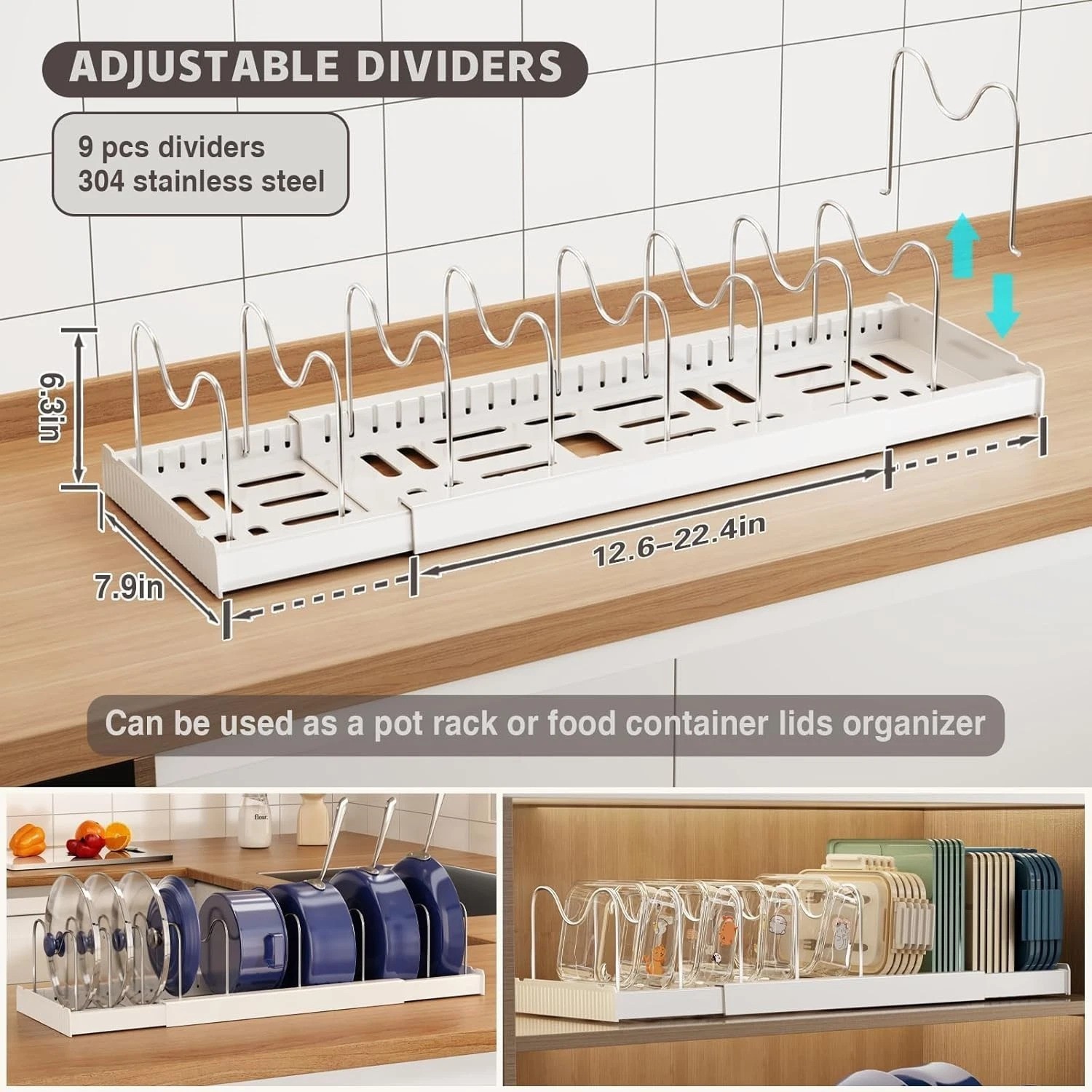 Expandable 2-Pack Pot Organizer with 9 Adjustable Dividers – Kitchen Essential