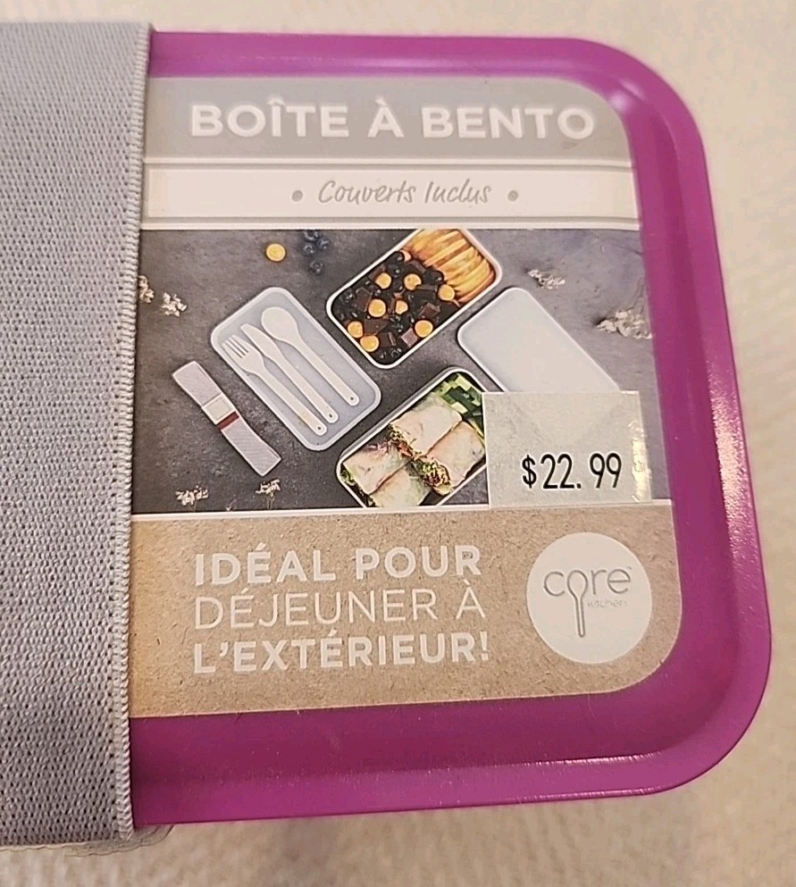 CORE Kitchen BENTO Purple Box Lunch Container ~ 2 Layers w/Cutlery ~ New