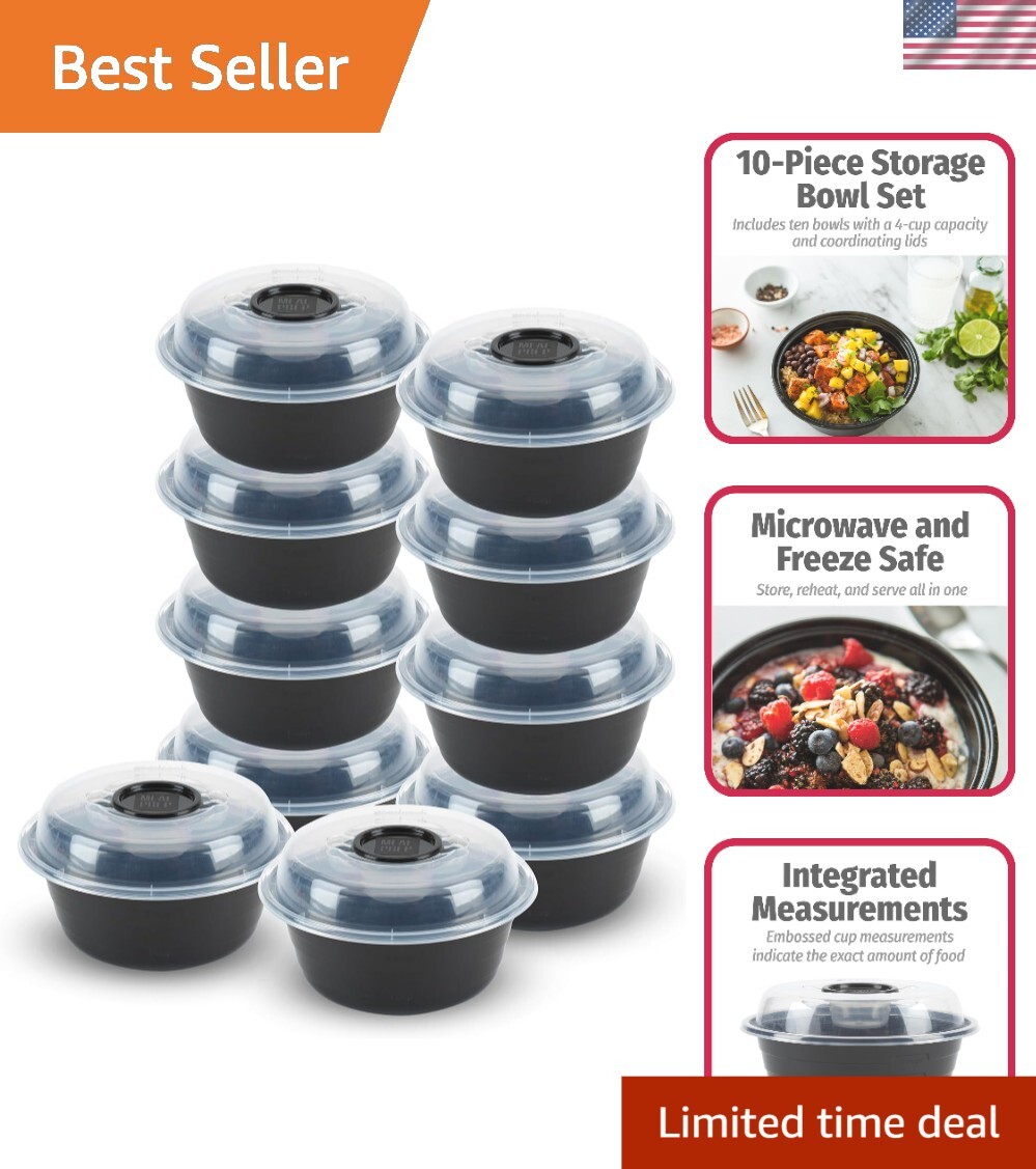 Round Snap-Closure Meal Prep Bowls – 10-Pack Microwavable Storage Solution