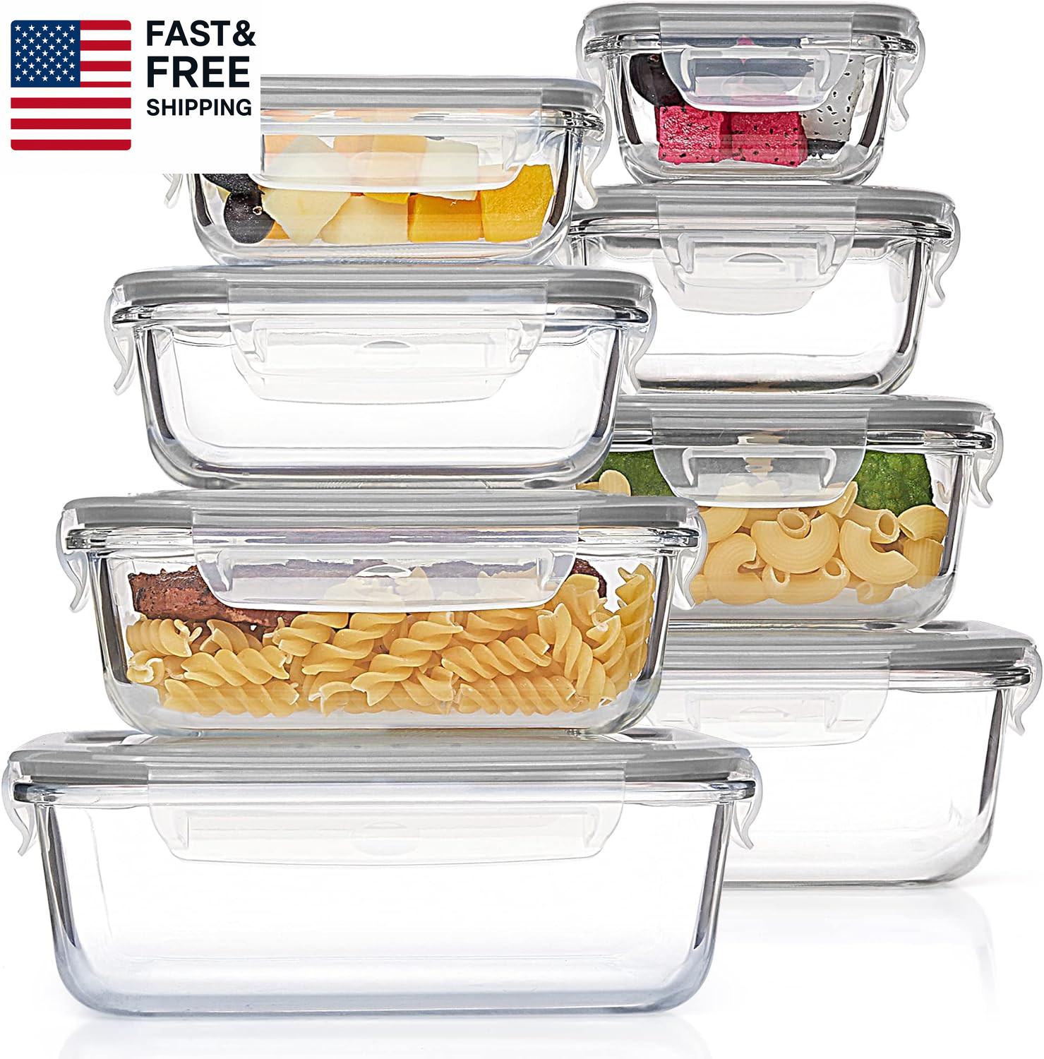 8 Pack Glass Food Storage Containers with Airtight Lids, Glass Meal Prep Contain