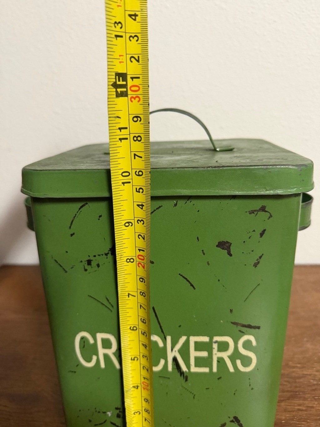 Rustic Metal Crackers Tin Canister w/ Lid Green Farmhouse Kitchen Storage Two’s