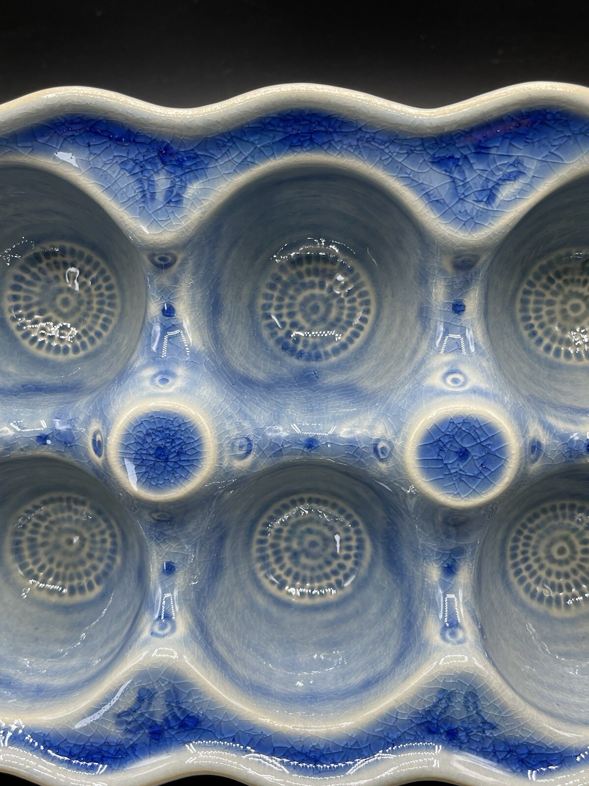 Anthropologie Old Havana Egg Crate Crackle Glazed Stoneware 1/2 Dozen Blue New