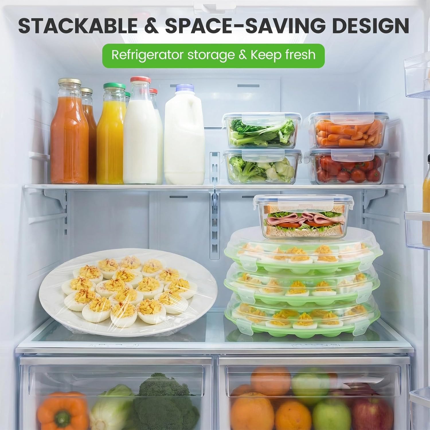 Deviled Egg Containers with Lid, 3PCS Deviled Egg Platter Carrier Holder Trays w