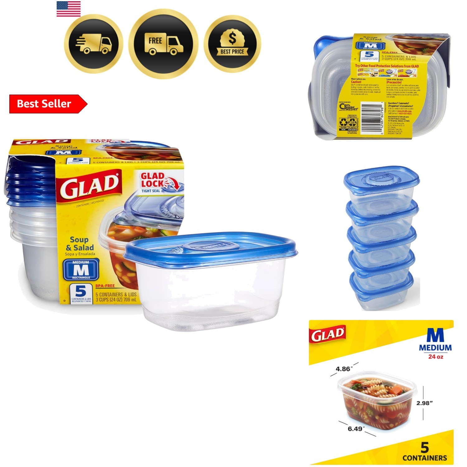 Ware Medium Rectangle Food Storage Containers with Lids, BPA Free Plastic for…