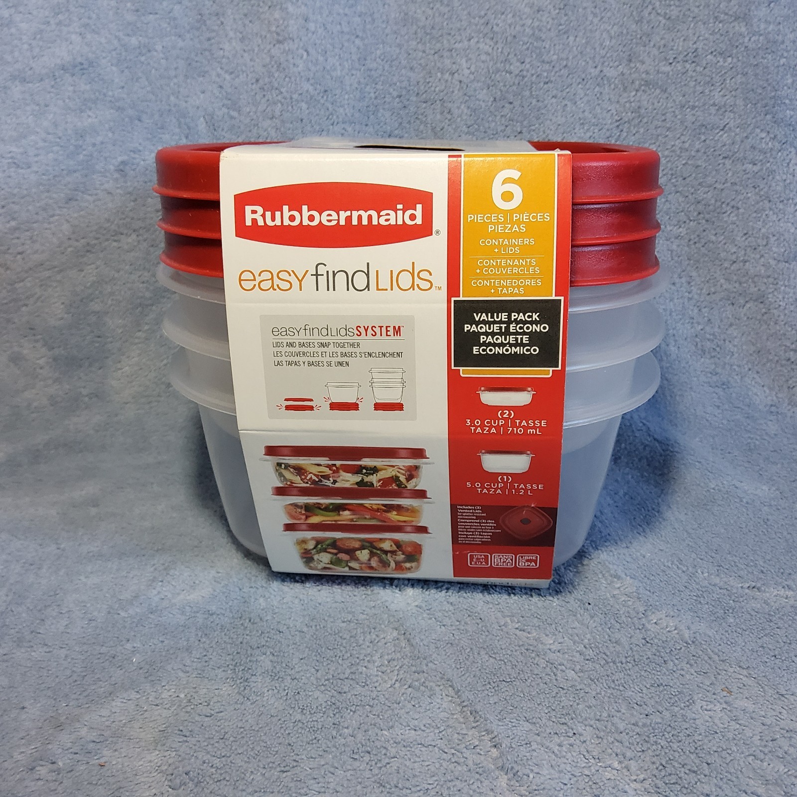 NEW Rubbermaid Easy Find Lids 6 Piece Vented Lids 2x 3 Cup 1x 5 Cup
