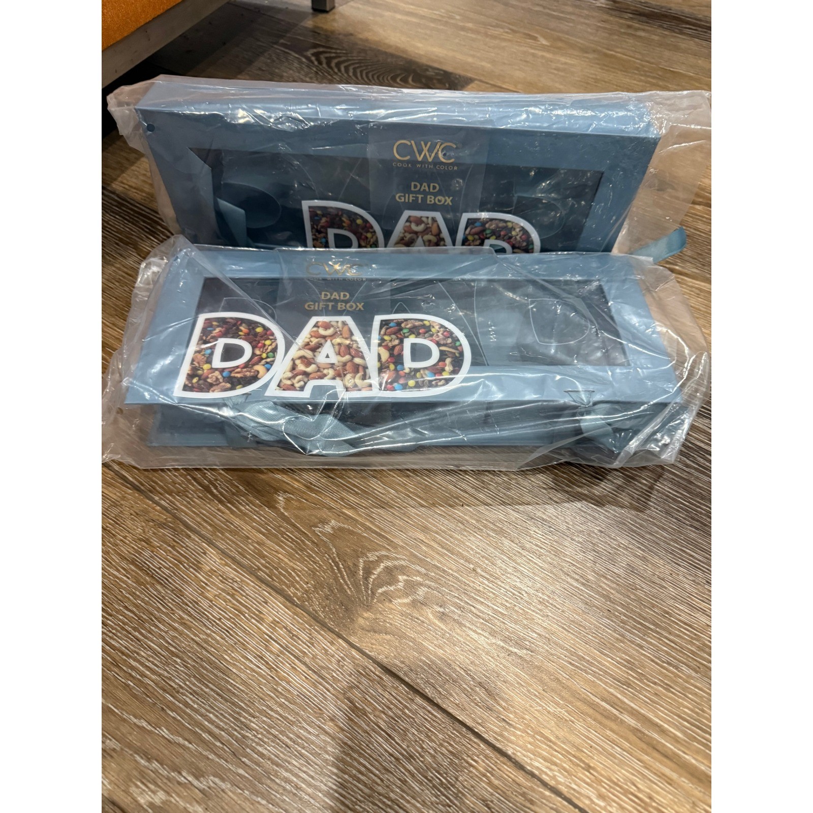 Cook With Color Dad Gift Box Lot of 2 Blue Figural Candy Nut Snack Boxes New