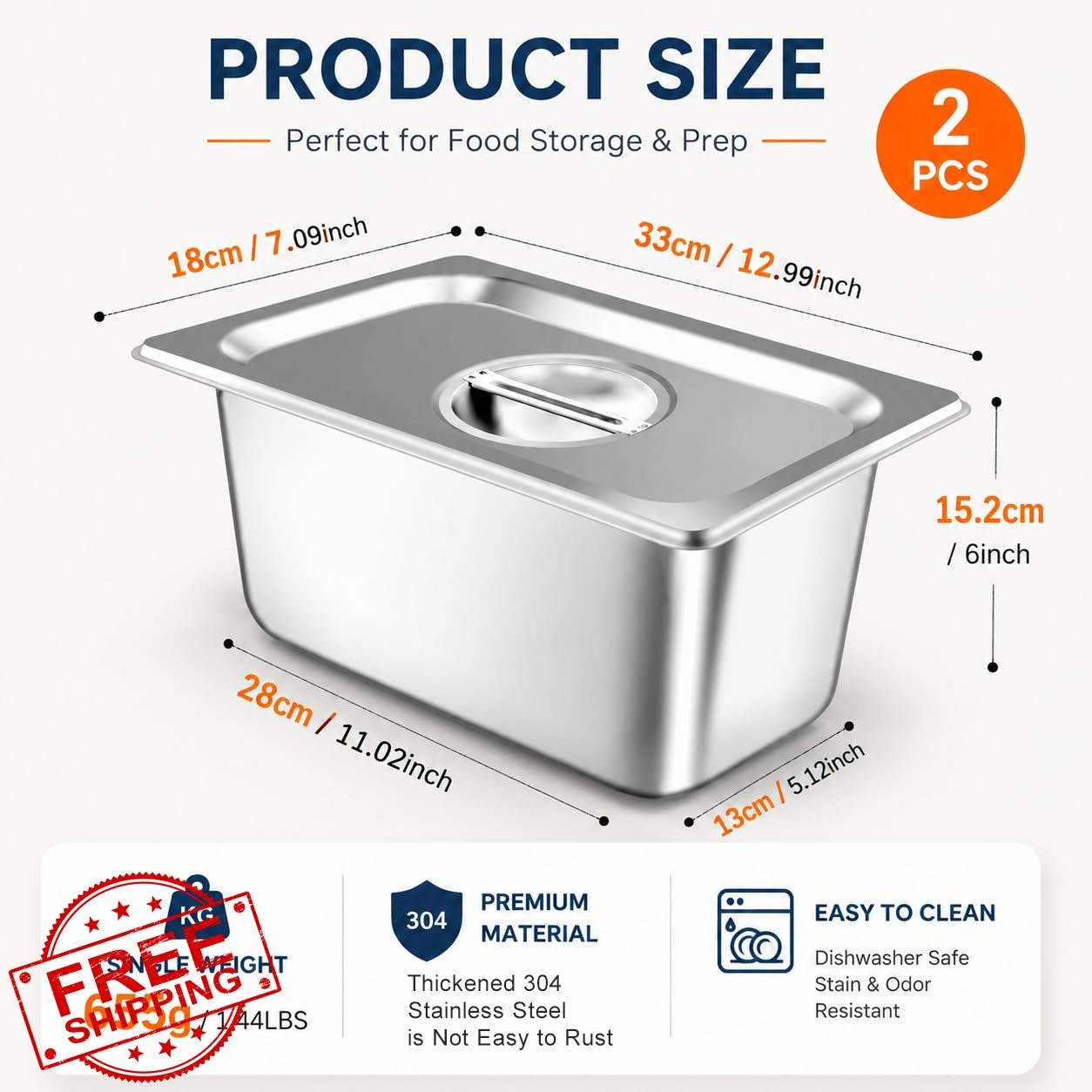 tchrules 1/3 Size x 6″ Deep Hotel Pan 2 Pack Lids