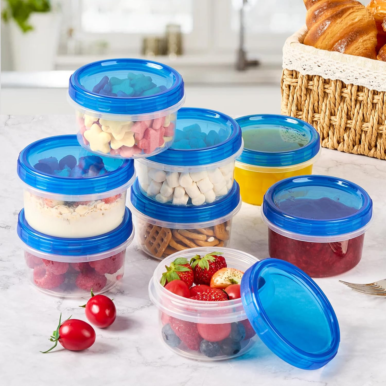 Soelomu 8 Oz Freezer Storage Containers with Twist Top Lids, 10 Pack Reusable Me