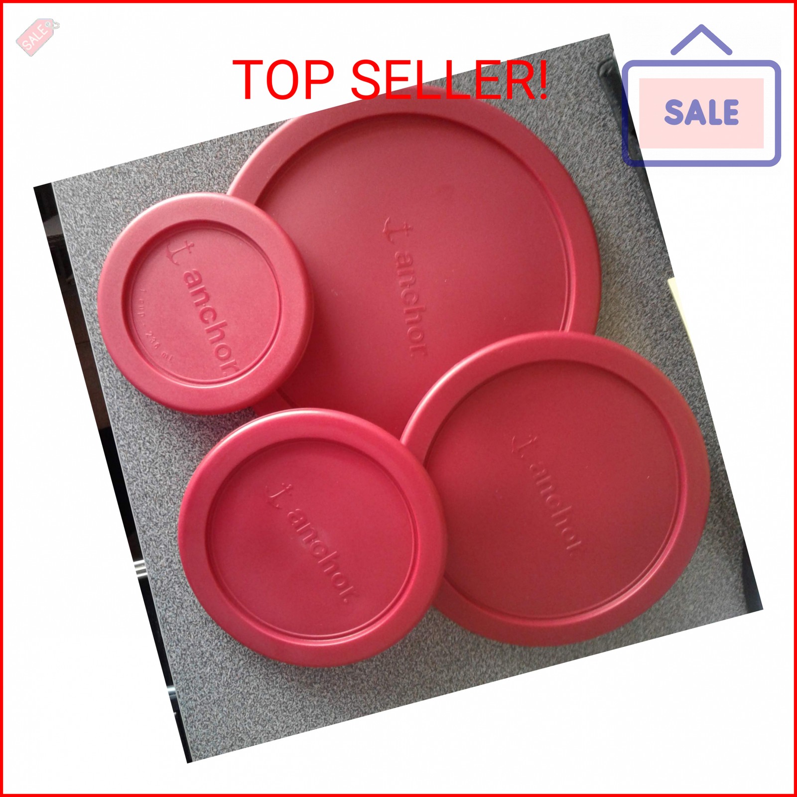 Anchor Hocking Replacement Lids 1x7cup,1x4cup,1x2cup,1x1cup, red Round lid