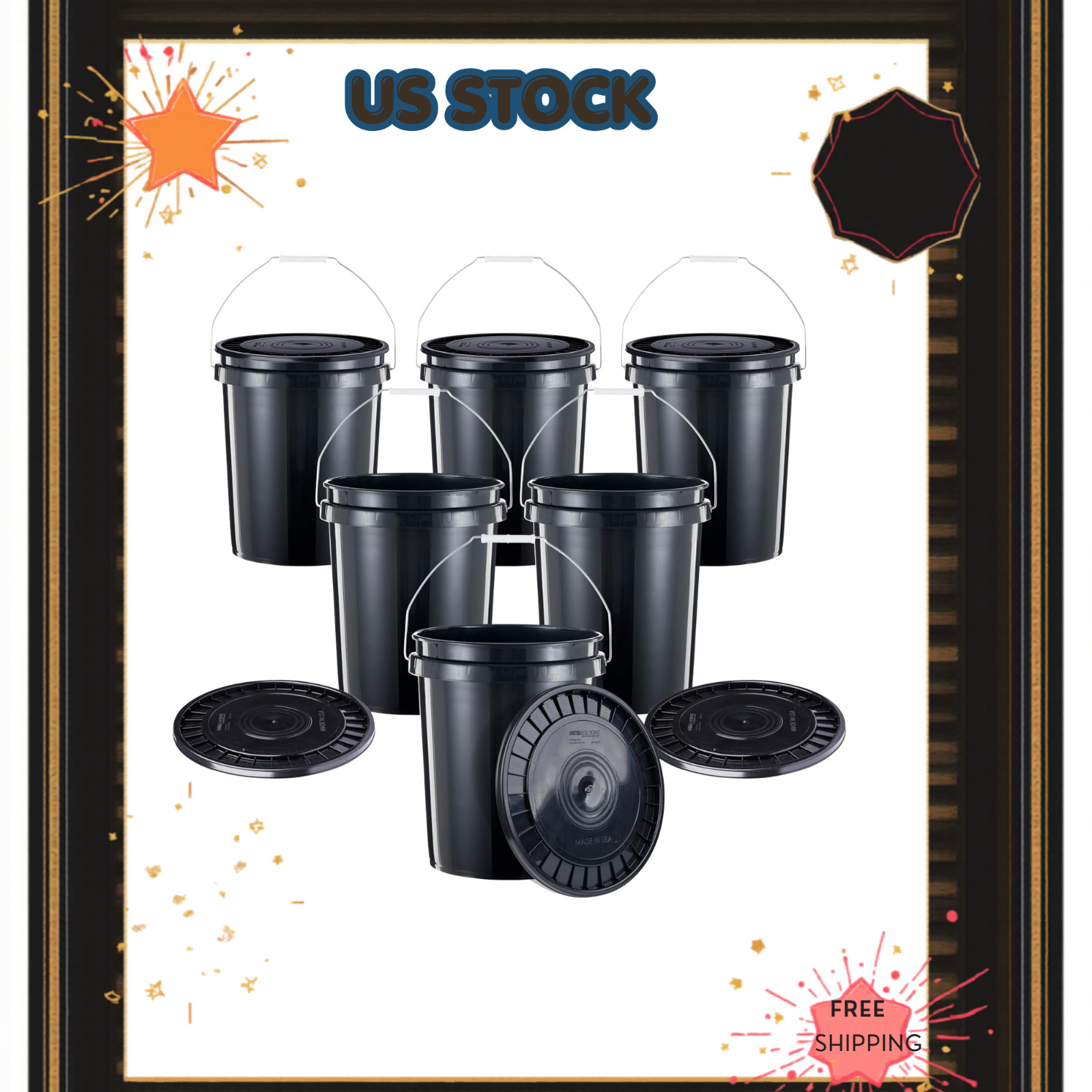 5-Gallon Heavy-Duty Buckets with Snap-On Lids, 6-Pack – BPA-Free