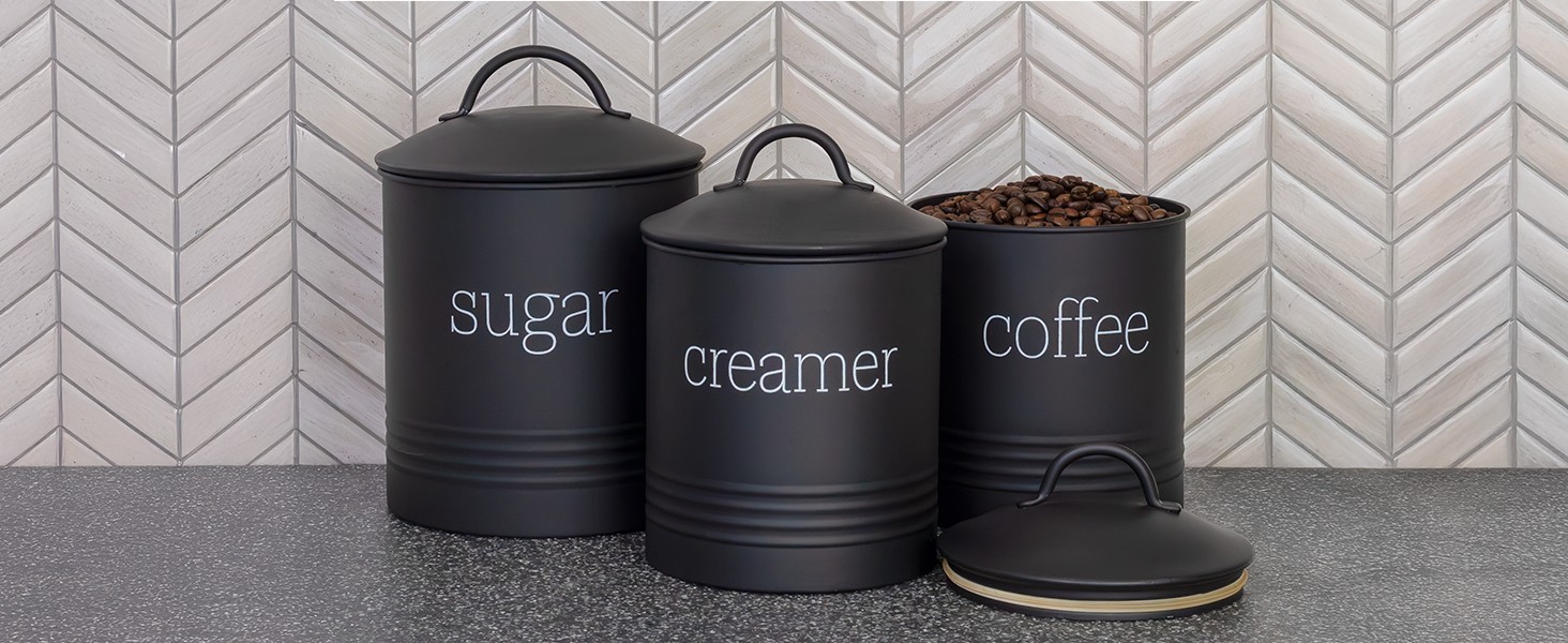 Enamelware Black Coffee Canister; Modern Farmhouse Style Coffee Storage for