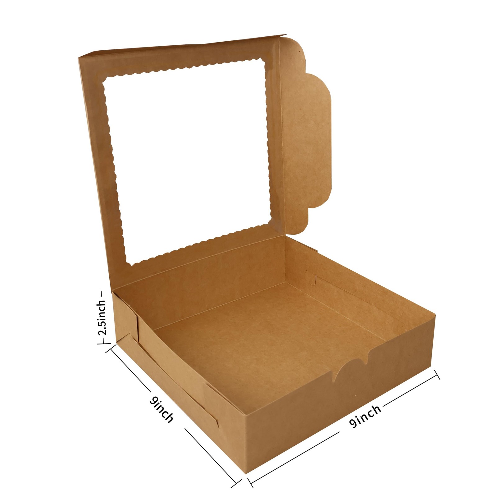 12 PCS 9x9x2.5 Brown Pie Bakery Boxes with Window for Cookies, Pastries