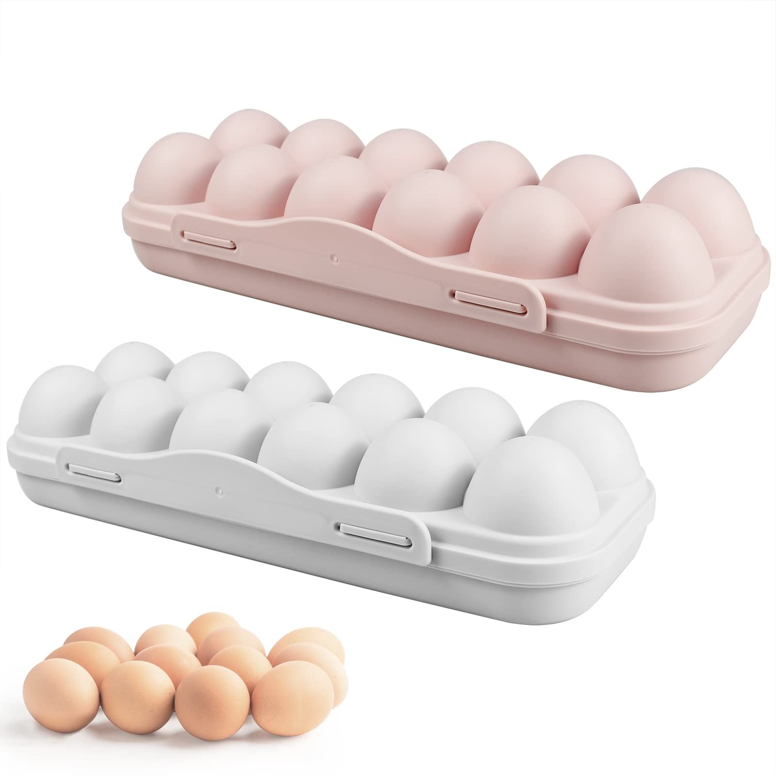 2 Pieces Egg Container For Refrigerator, 12 Grid Egg Storage Box with Lid, St…