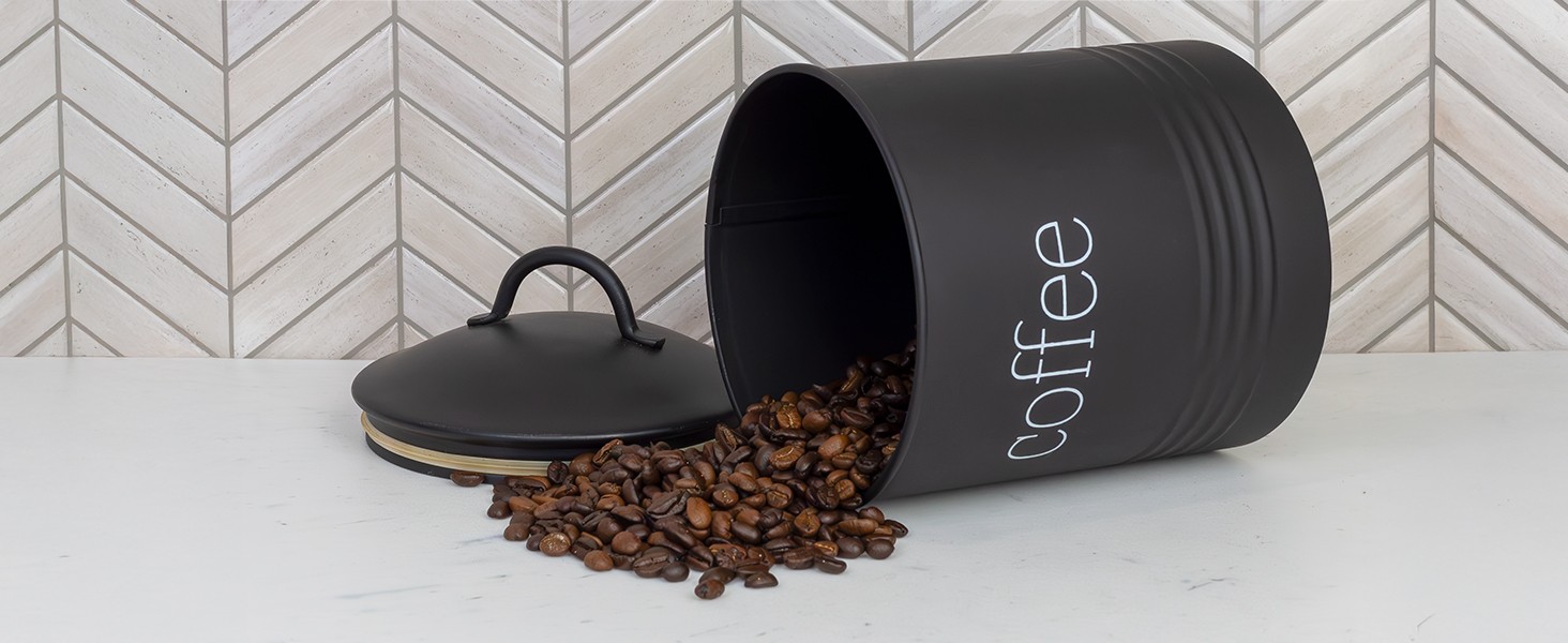 Enamelware Black Coffee Canister; Modern Farmhouse Style Coffee Storage for