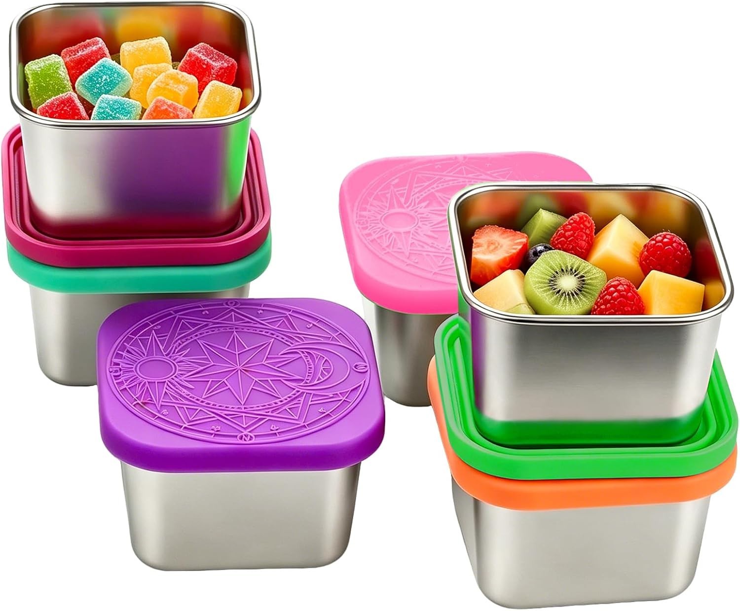 6Pack 6oz Stainless Steel Snack Containers with Lids, Leakproof Easy Open Sma…