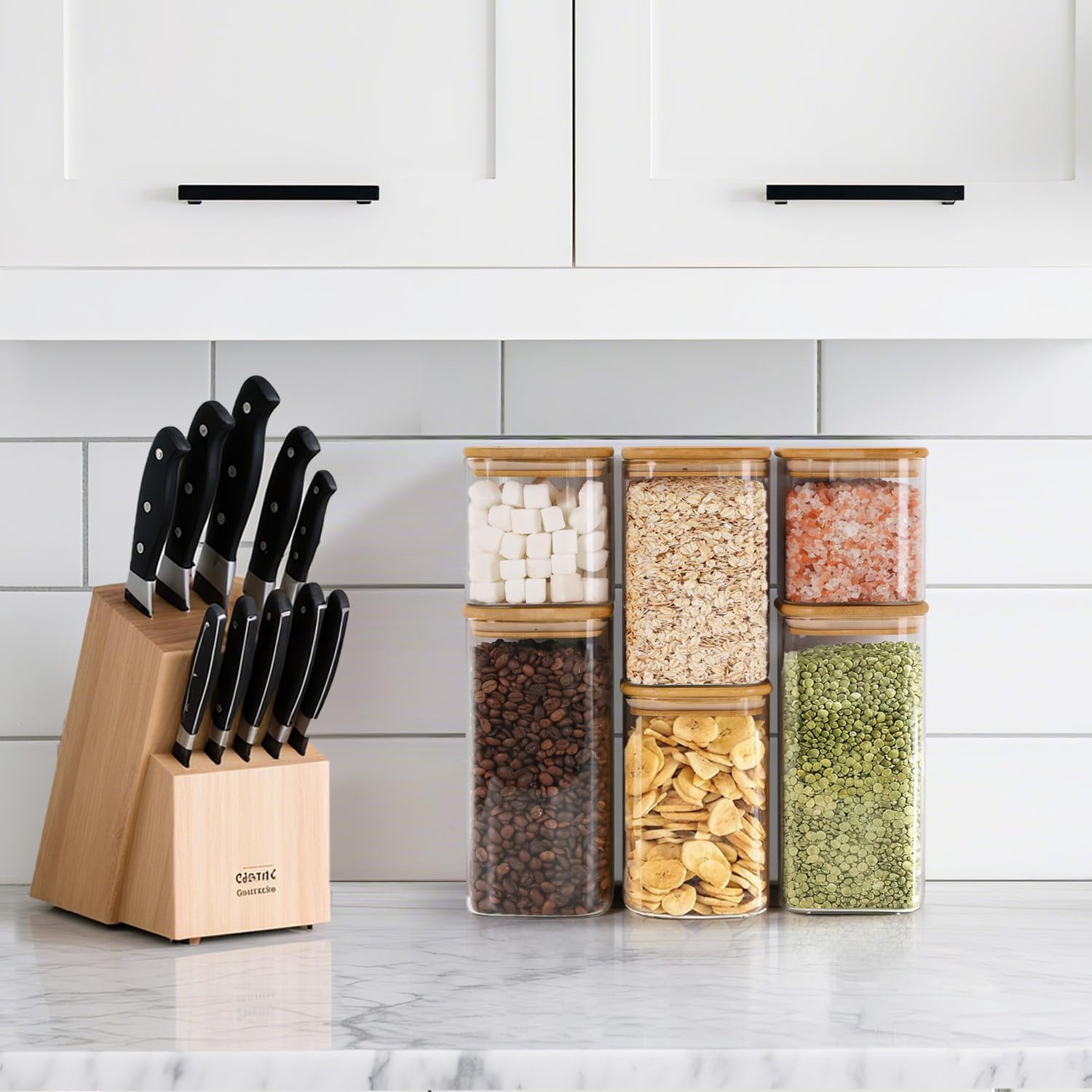 Comsaf Glass Pantry Storage Containers (0.7Qt/1.2Qt/1.6Qt) Set of 6, Glass Stora