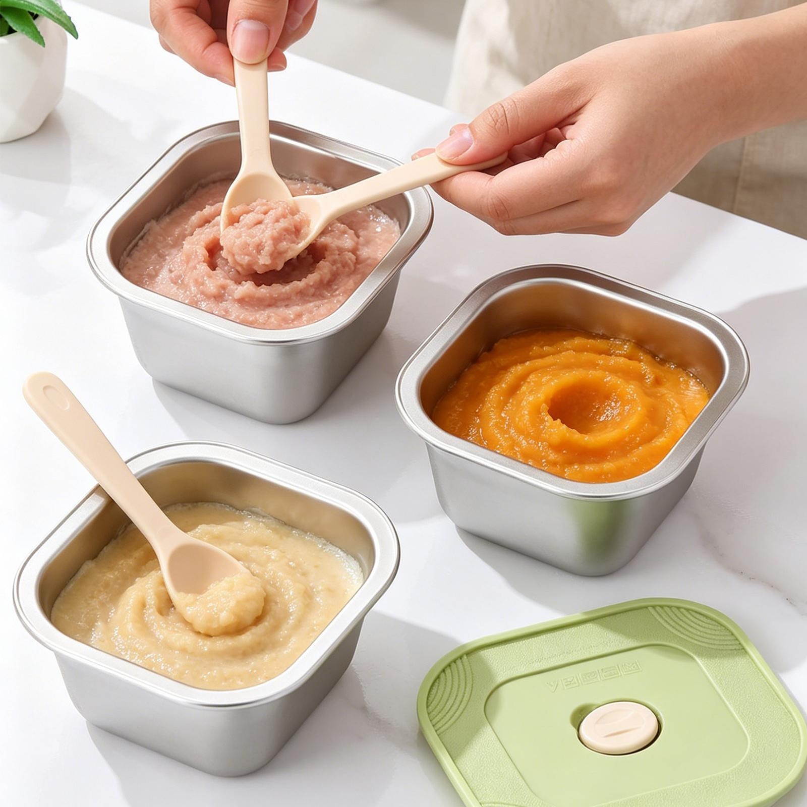 Ice Cream Containers ‚Pack of 3 Reusable stainless steel Containers with lids