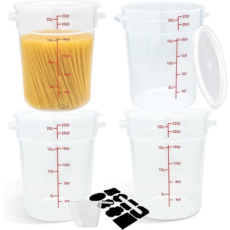 Large Food Storage Containers 22QT 4Pack BPA-Free W/ Sealed Lids Labels New