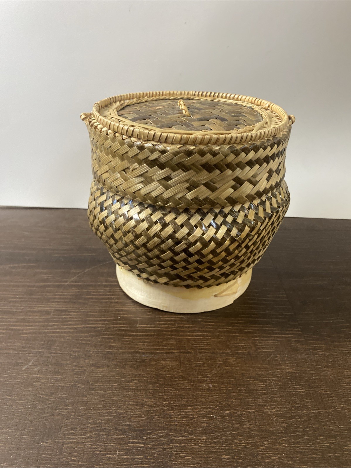 Vintage Pumpkin Shape Sticky Rice Container Pure Bamboo Handmade