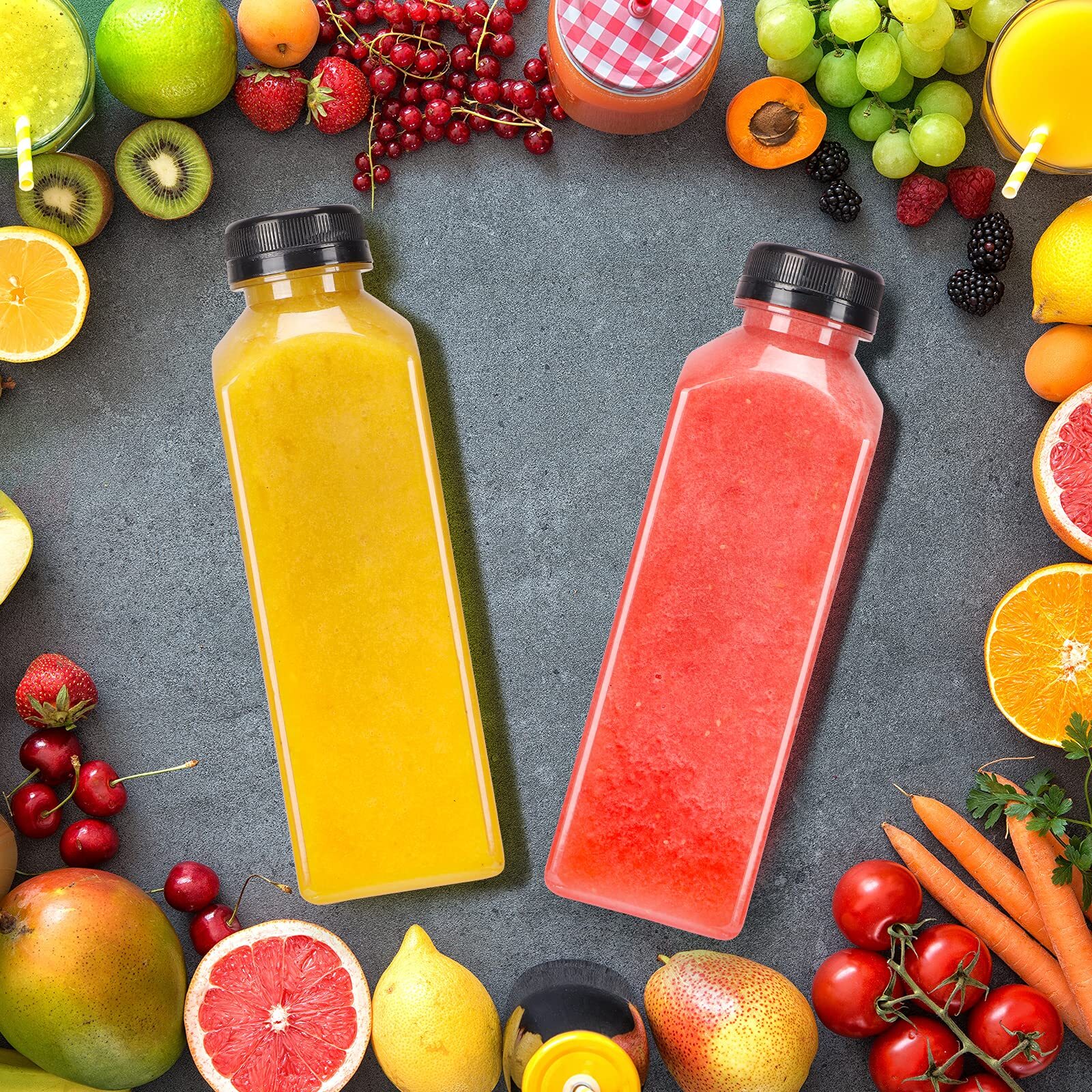 36pcs 16oz Empty Plastic Juice Bottles With Caps Reusable Clear Bulk Beverage Co