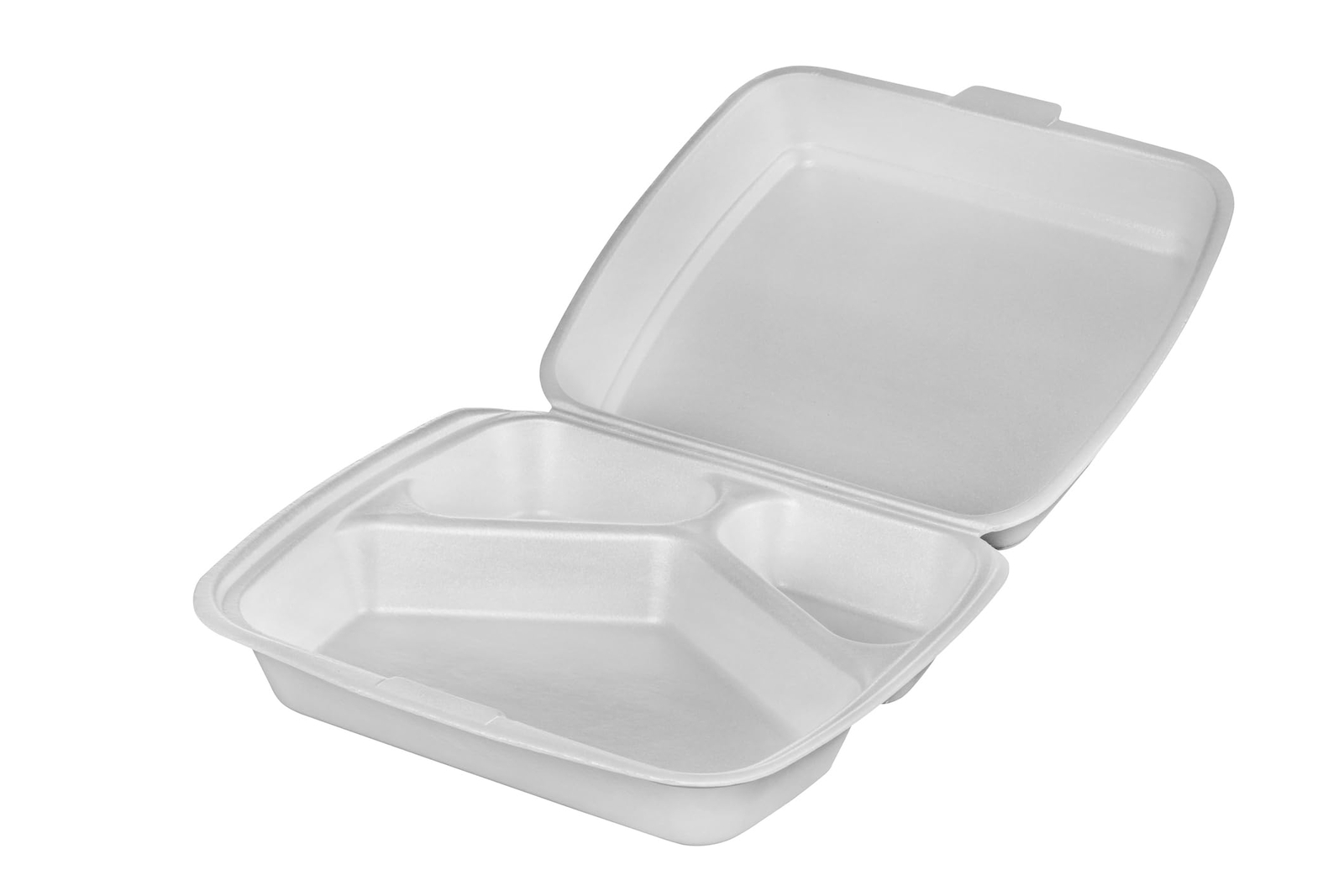 30CT White Foam 3-Compartment Containers 9x9x3.5 Inch Hinged Optional Venting