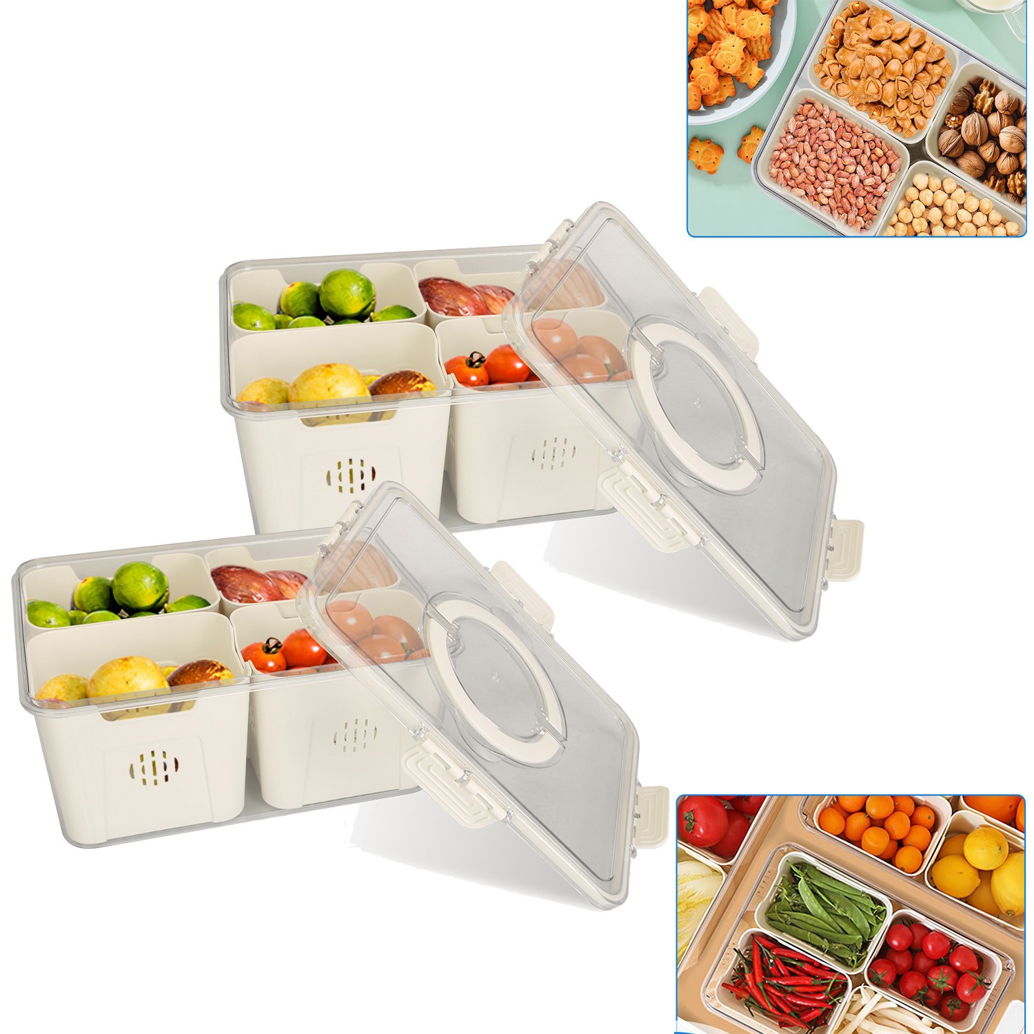 Airtight Food Storage Containers Set Of 2 Featuring 8 Removable Colanders
