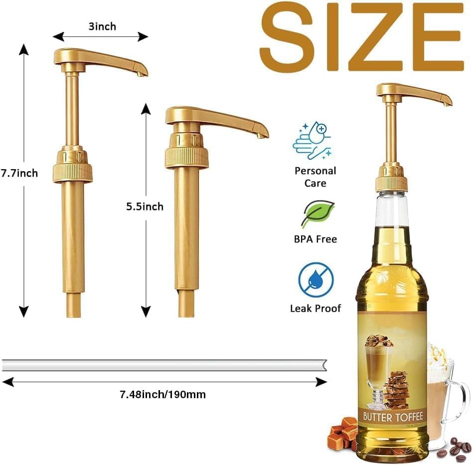 10 Pcs Gold Coffee Syrup Pump, Compatible with 25.4 Oz/750ml Bottles, Syrup Disp