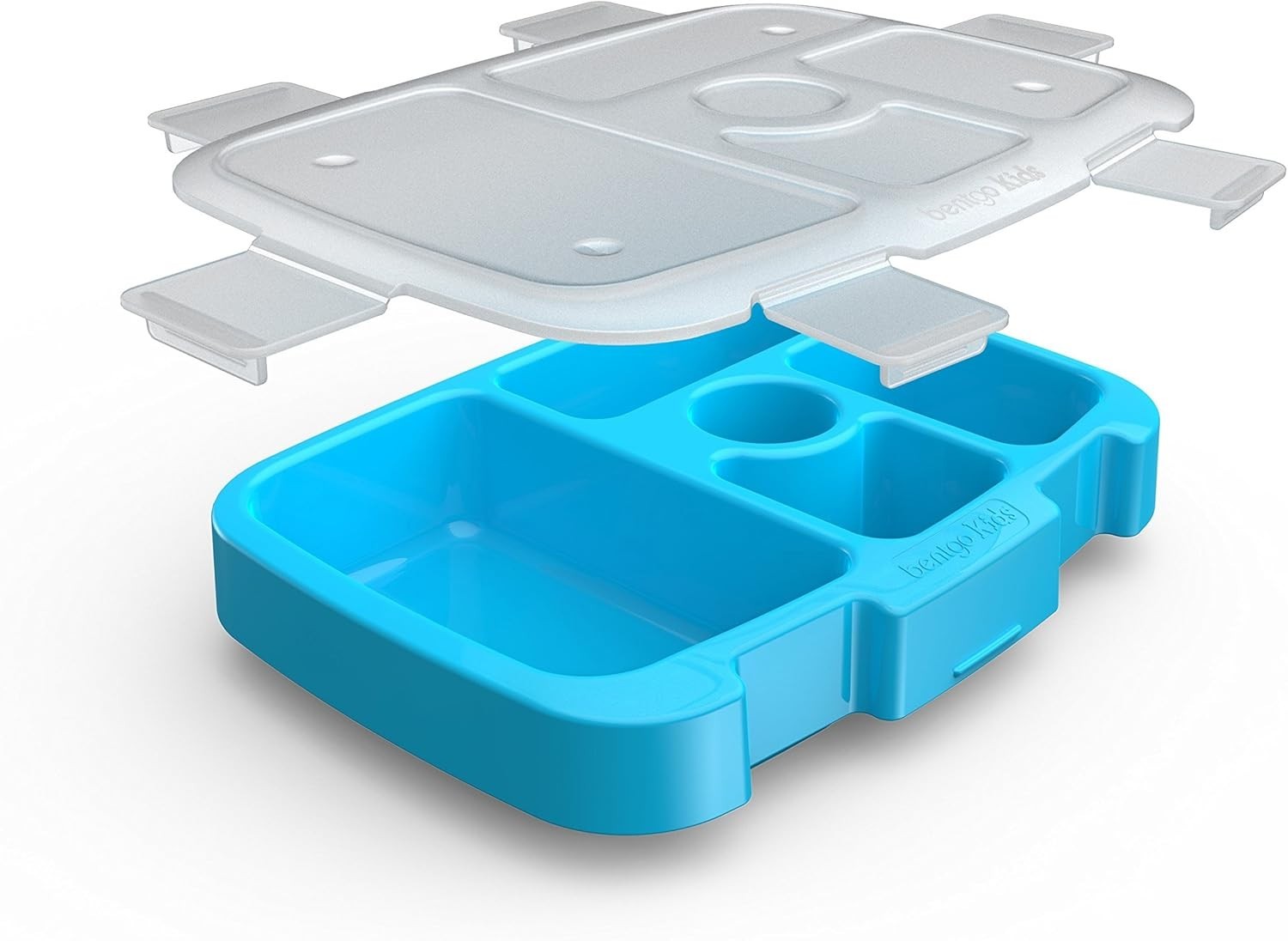 Kids Plastic Meal Prep Tray 5 Compartments Turquoise with Cover Reusable BPA-…