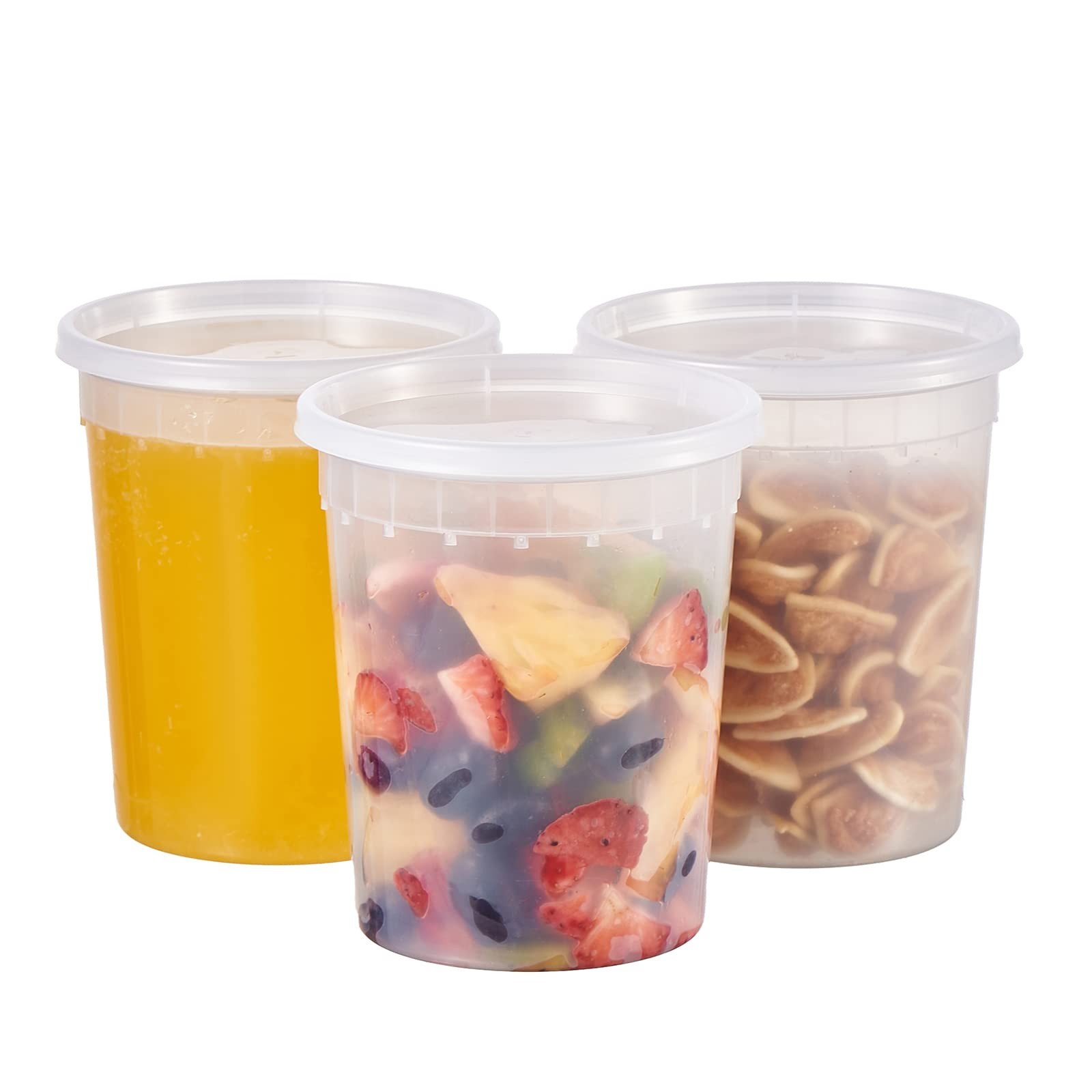 32 oz Plastic Deli Food Storage Containers – 24 Sets, Airtight Lids, Leakproof,