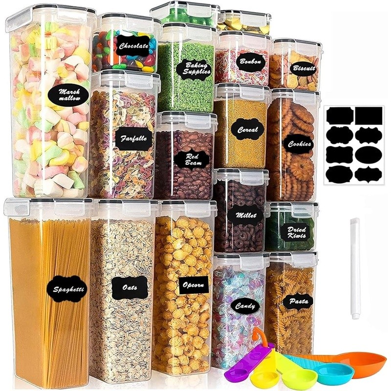 Airtight Food Storage Container Set 18PCS Plastic Kitchen Pantry Labels Spoons