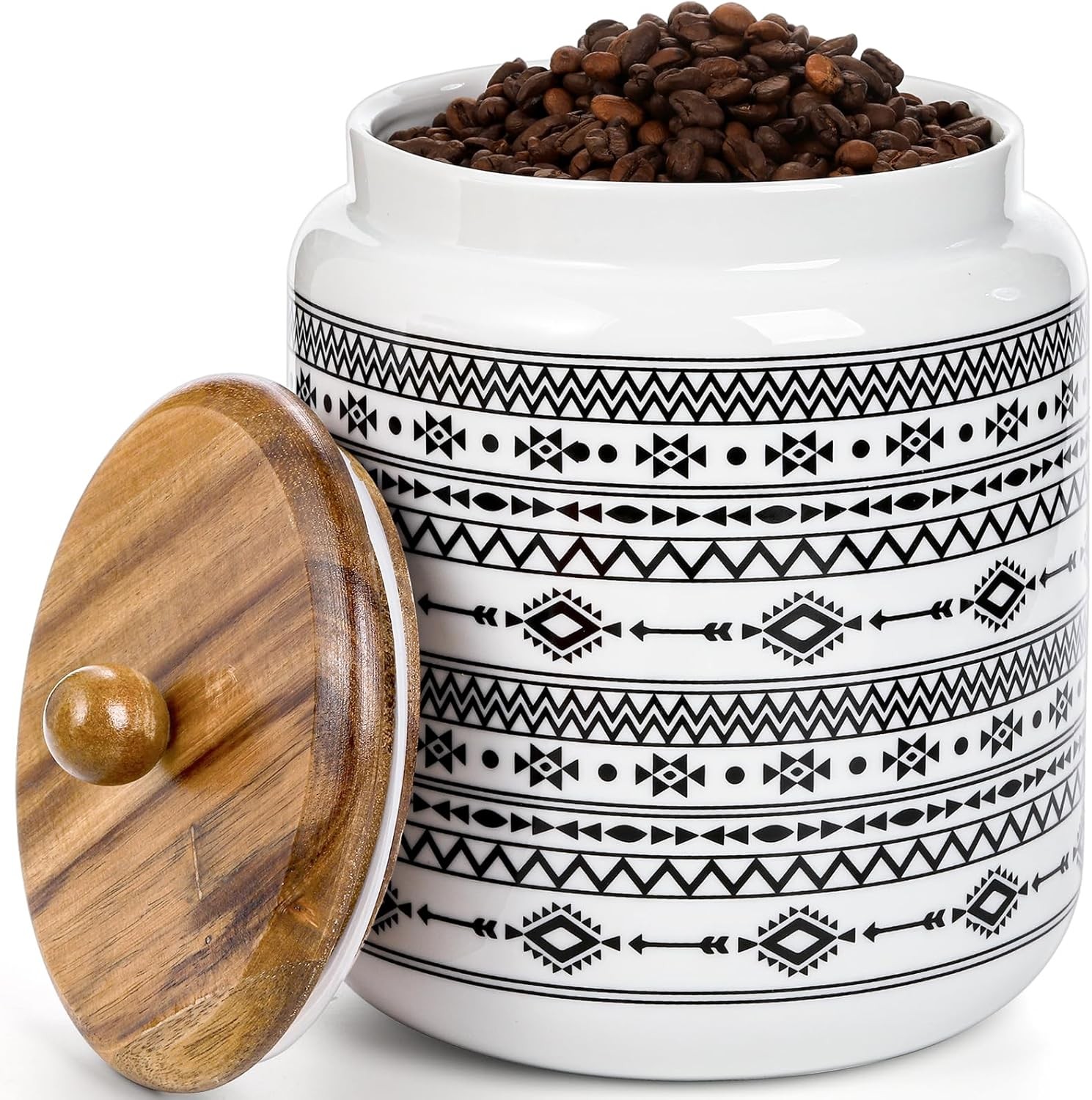 Kitchen Canister, Ceramic Large Food Storage Jar with Airtight Seal Wooden Lid,