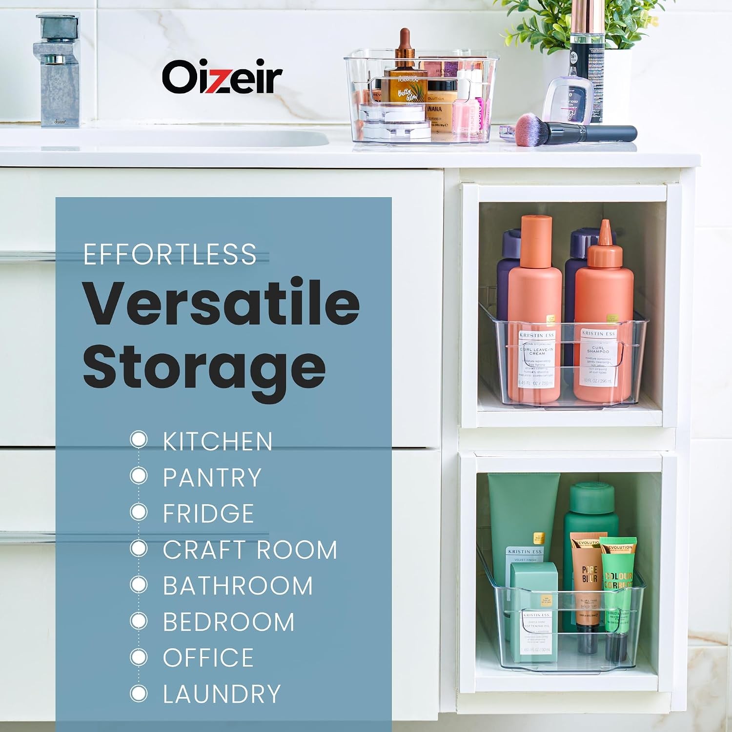 Oizeir 8 Pack Clear Plastic Storage Bins with Handles – Stackable Fridge Organiz