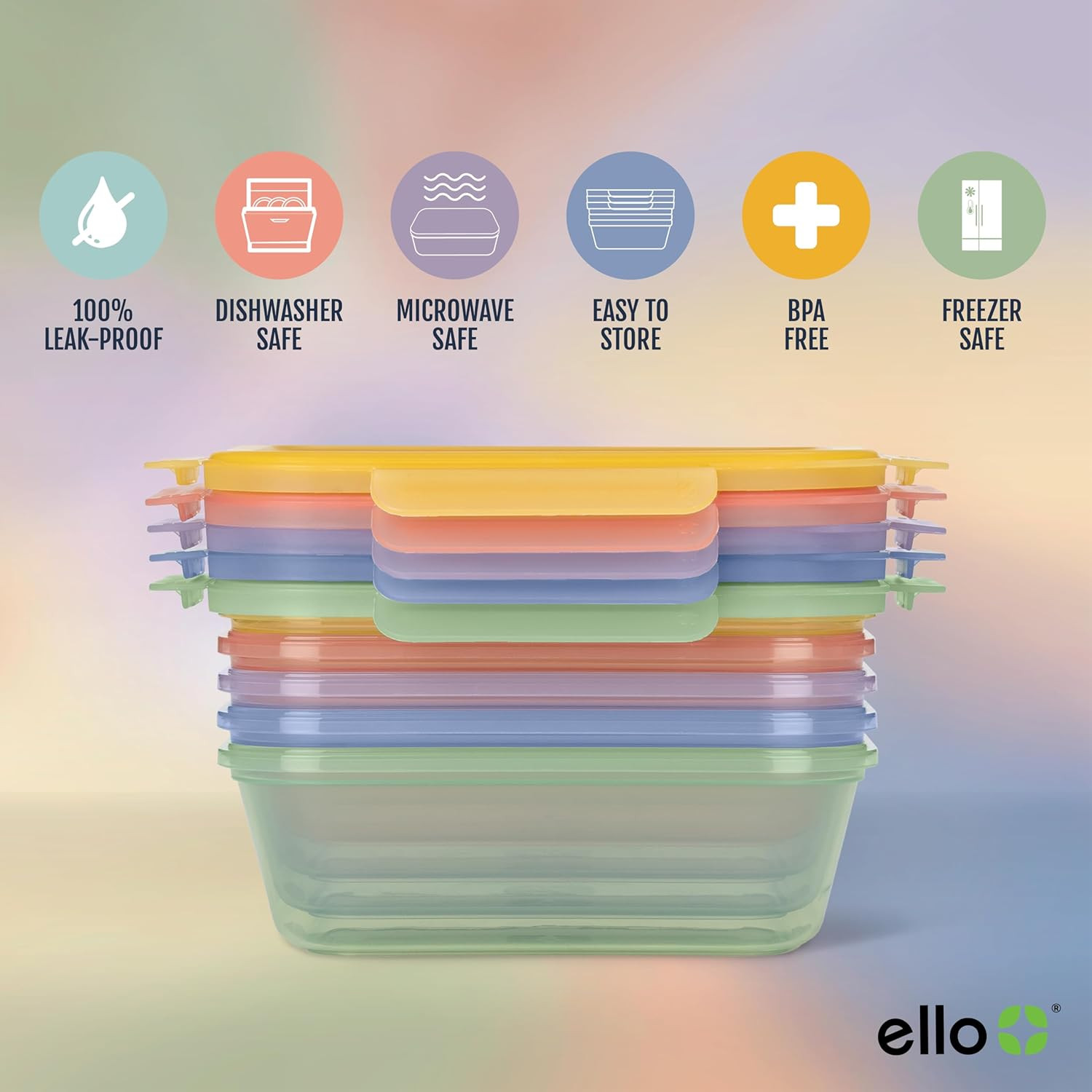 Ello Snap & Nest 10-Piece 4.5 Cup Plastic Meal Prep Set, Reusable Food Container