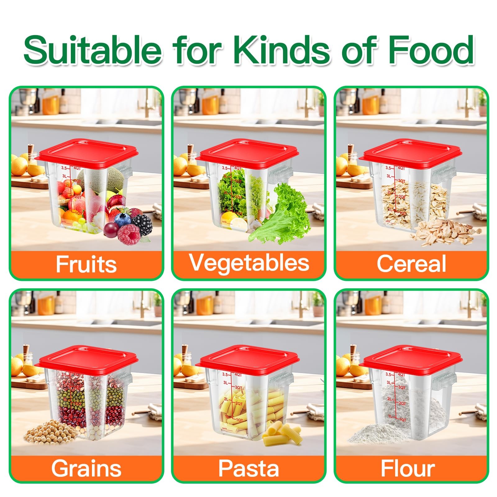 FeyBuosk 4 pcs 4qt Food Storage Containers with Lid Square Clear Commercial Food