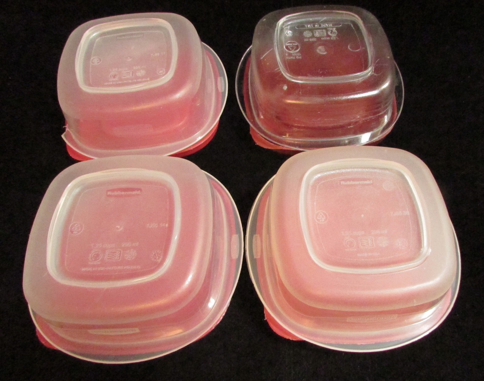 Lot Of 4 RUBBERMAID Easy Find 1.25 Cup CONTAINERS 7J56 7H74 with Red LIDS 7J58