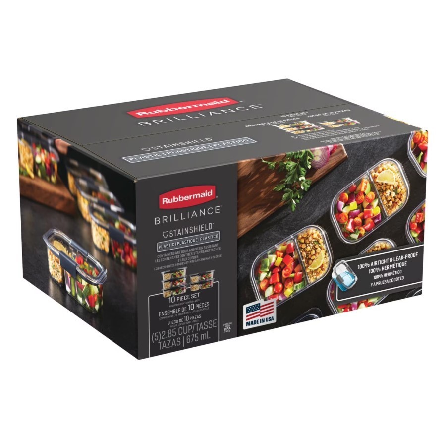 Rubbermaid Brilliance Meal Prep Containers, 2-Compartment Food Storage Container
